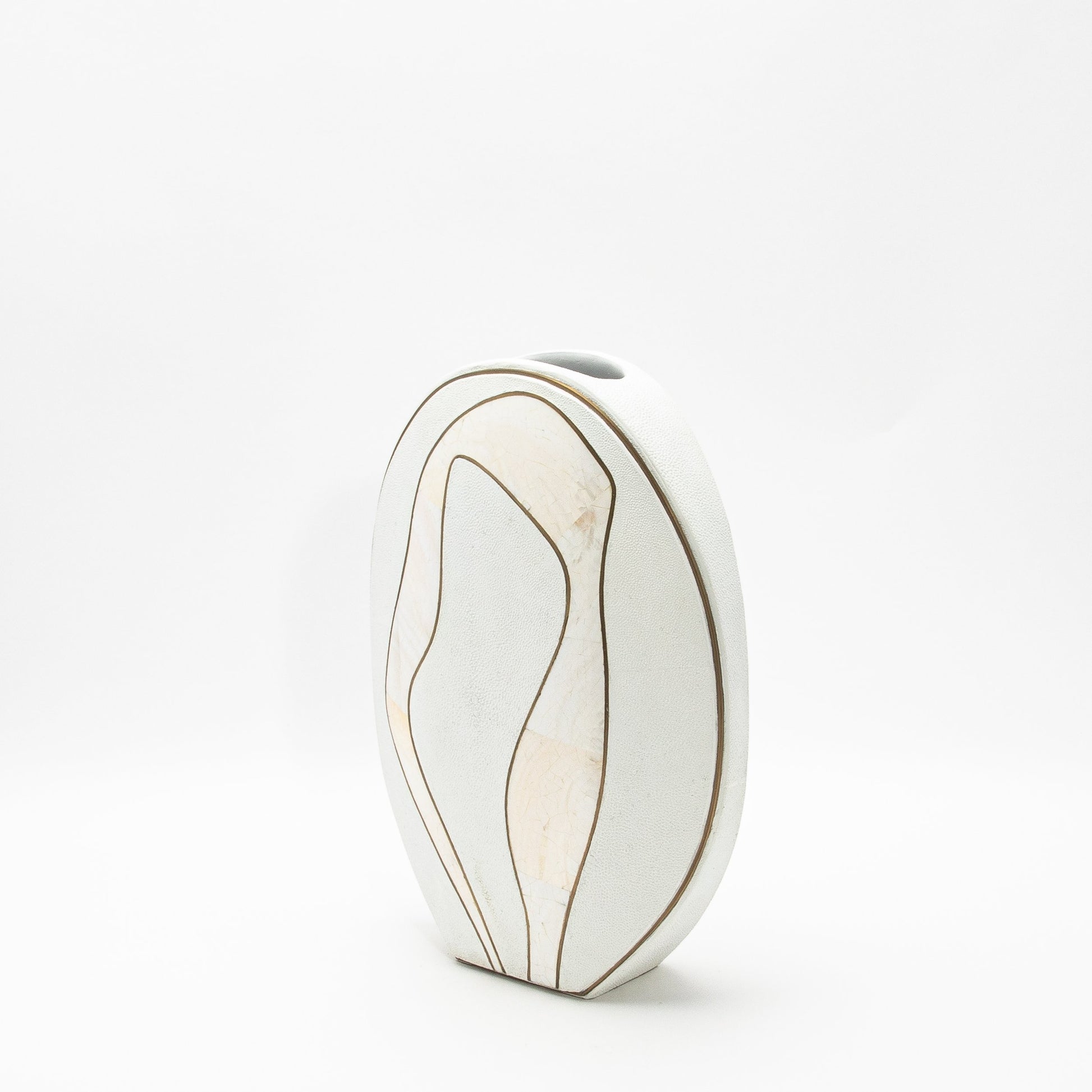 Vase in White Shagreen, Mother of Pearl, and Brass by R&Y Augousti
