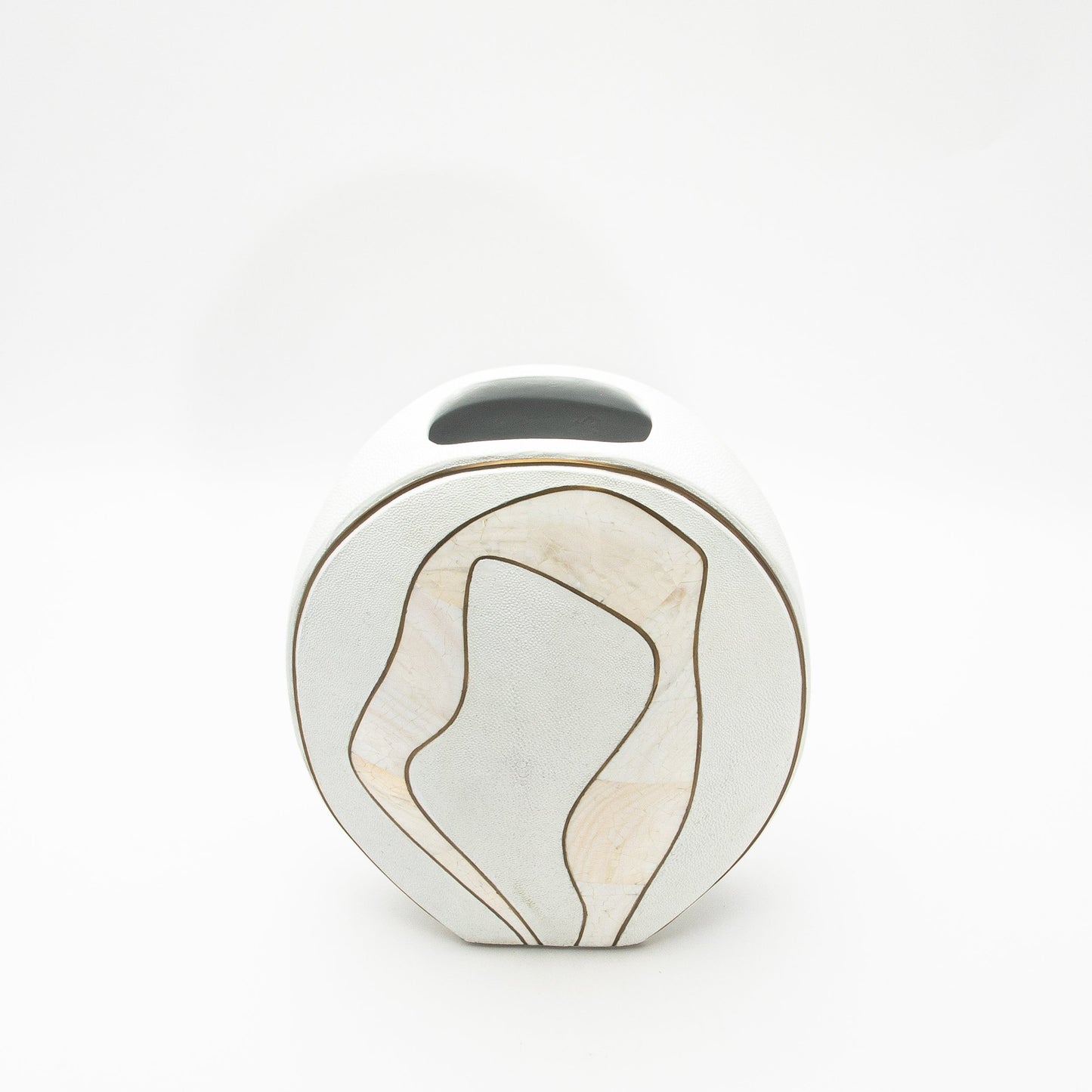 Vase in White Shagreen, Mother of Pearl, and Brass by R&Y Augousti