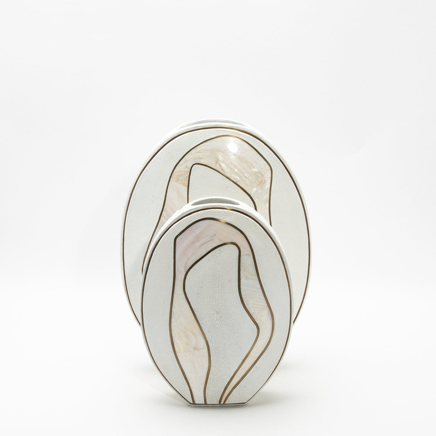 Vase in White Shagreen, Mother of Pearl, and Brass by R&Y Augousti