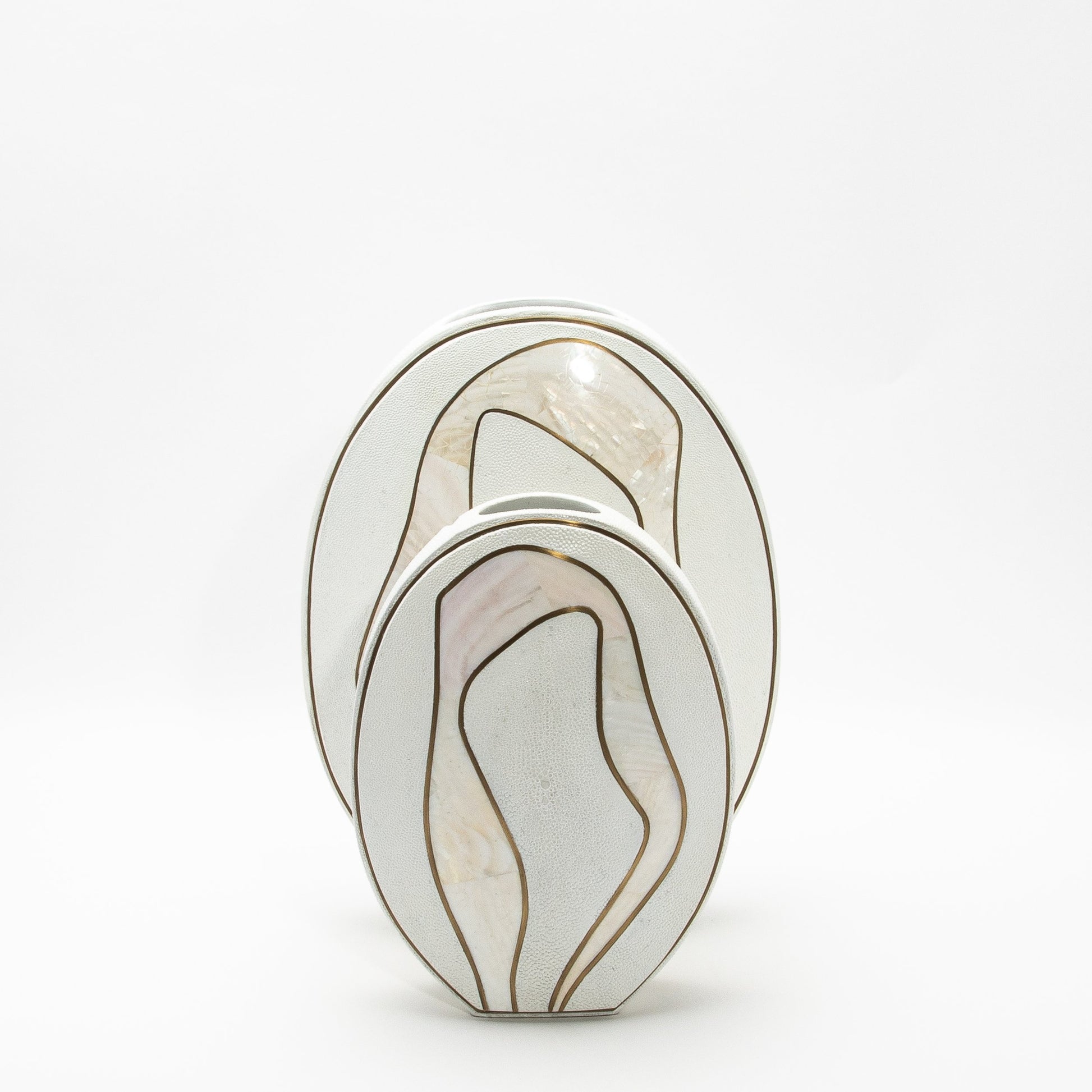 Vase in White Shagreen, Mother of Pearl, and Brass by R&Y Augousti