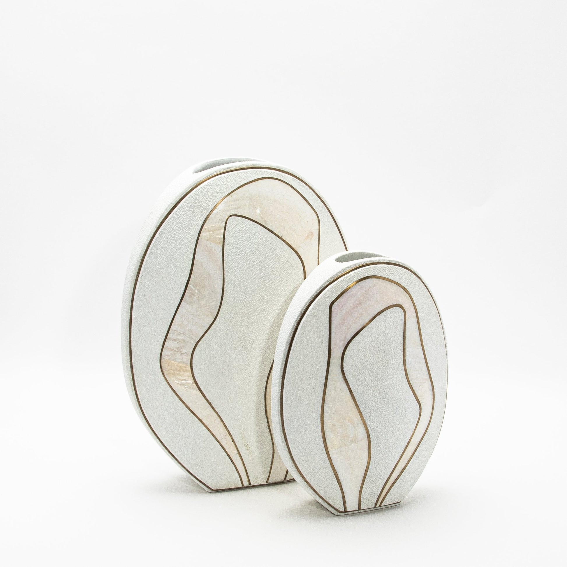 Vase in White Shagreen, Mother of Pearl, and Brass by R&Y Augousti