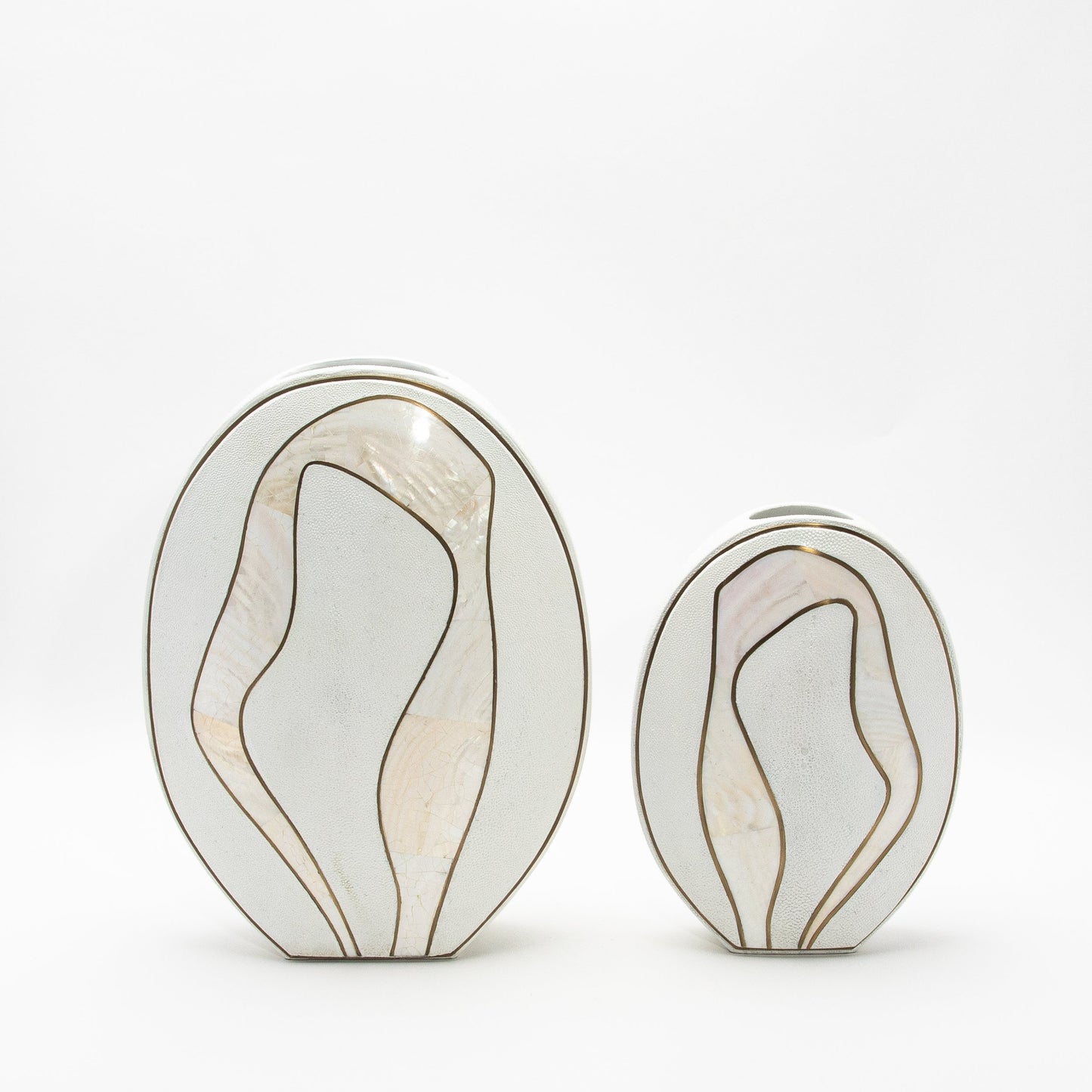 Vase in White Shagreen, Mother of Pearl, and Brass by R&Y Augousti
