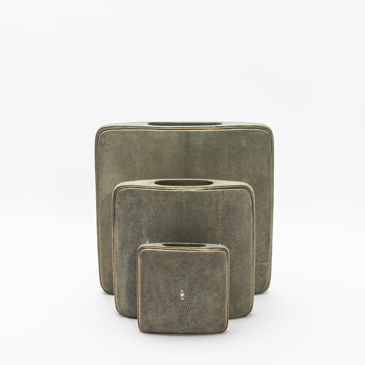 Vase in Grey Shagreen with Brass by R&Y Augousti
