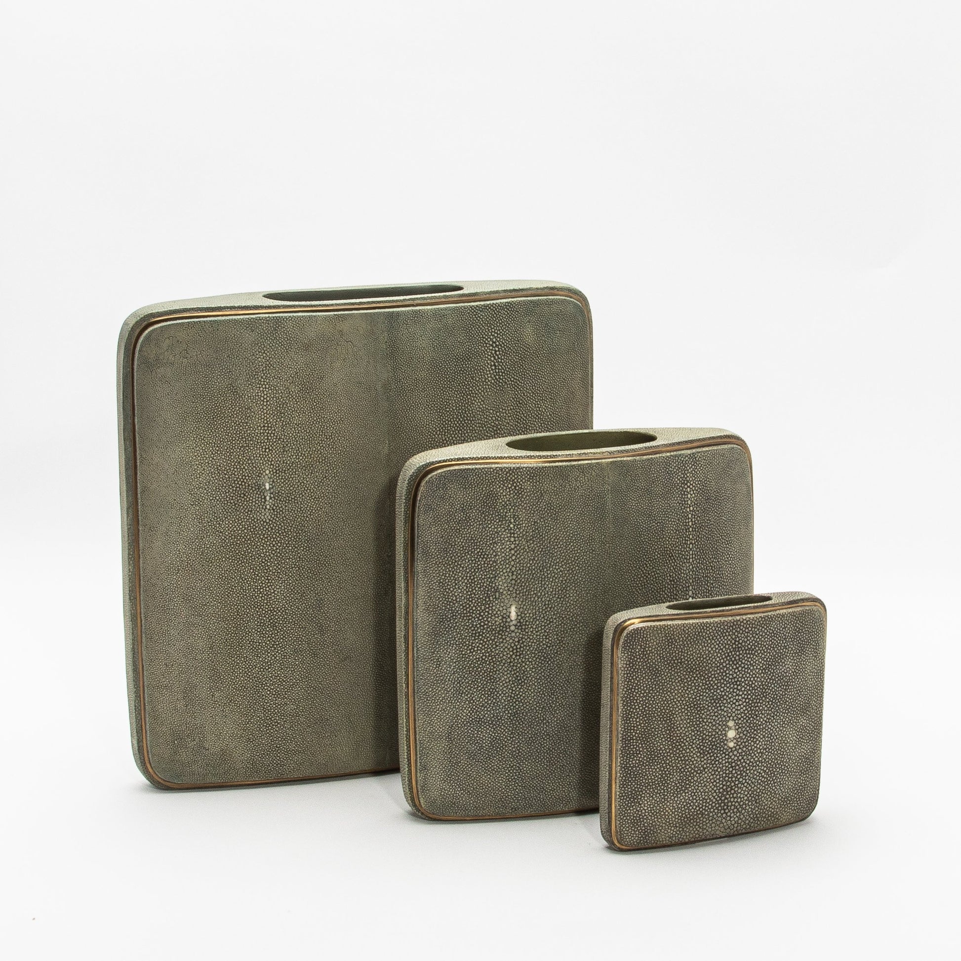 Vase in Grey Shagreen with Brass by R&Y Augousti