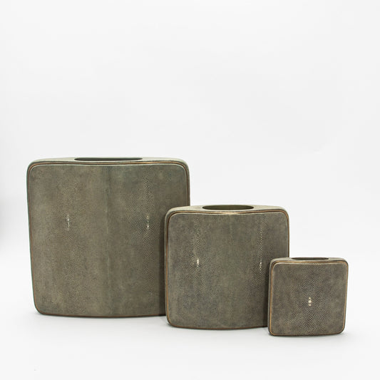 Vase in Grey Shagreen with Brass by R&Y Augousti
