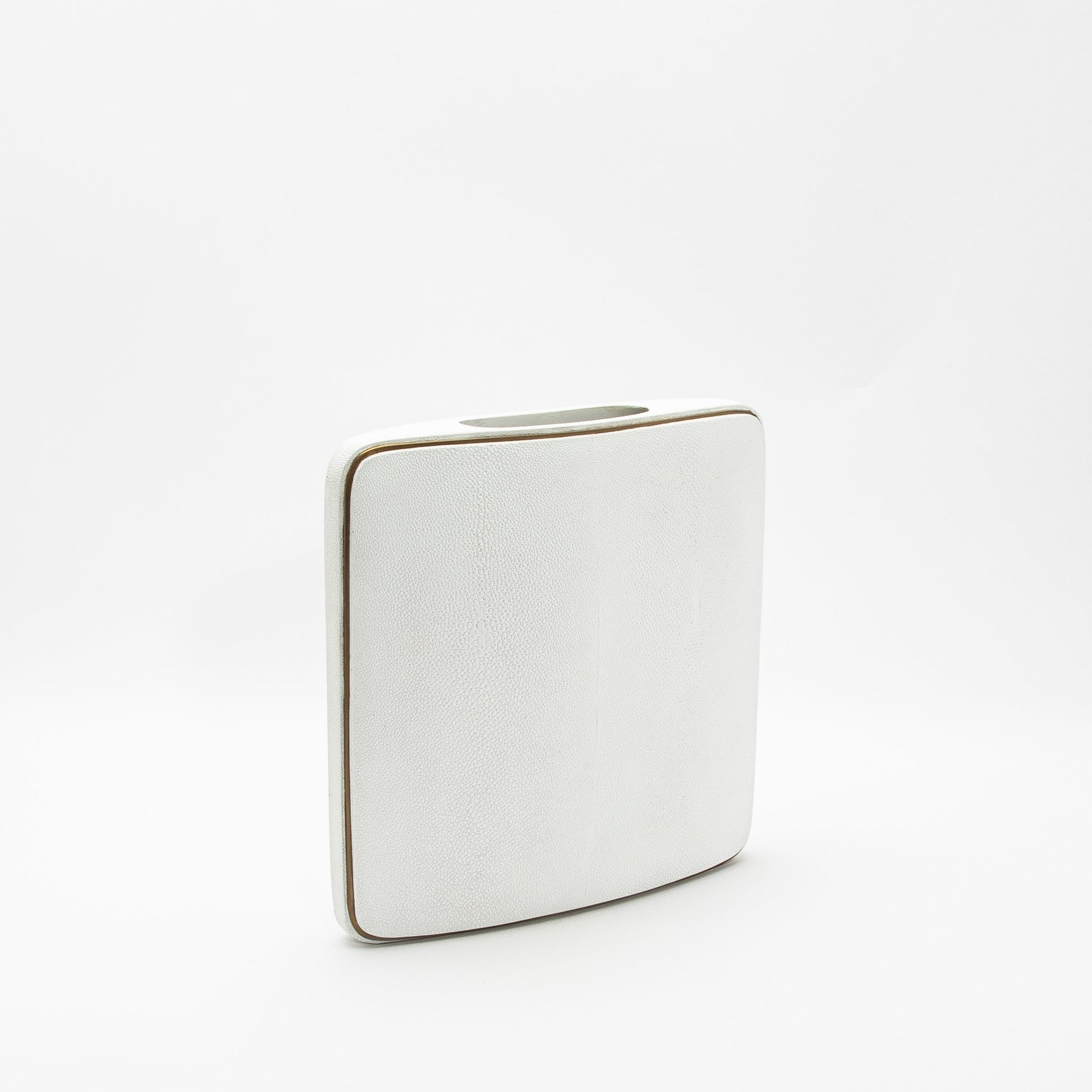 Vase in White Shagreen with Brass by R&Y Augousti
