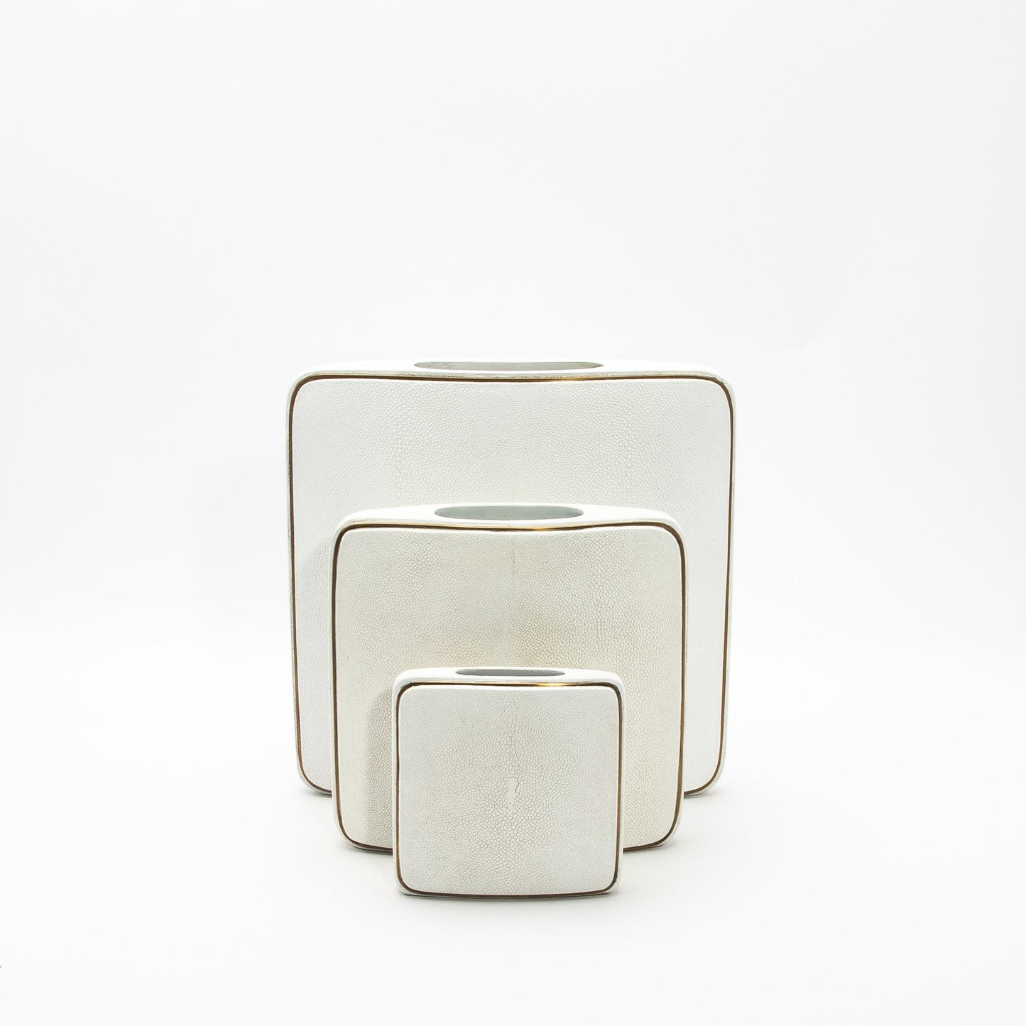 Vase in White Shagreen with Brass by R&Y Augousti