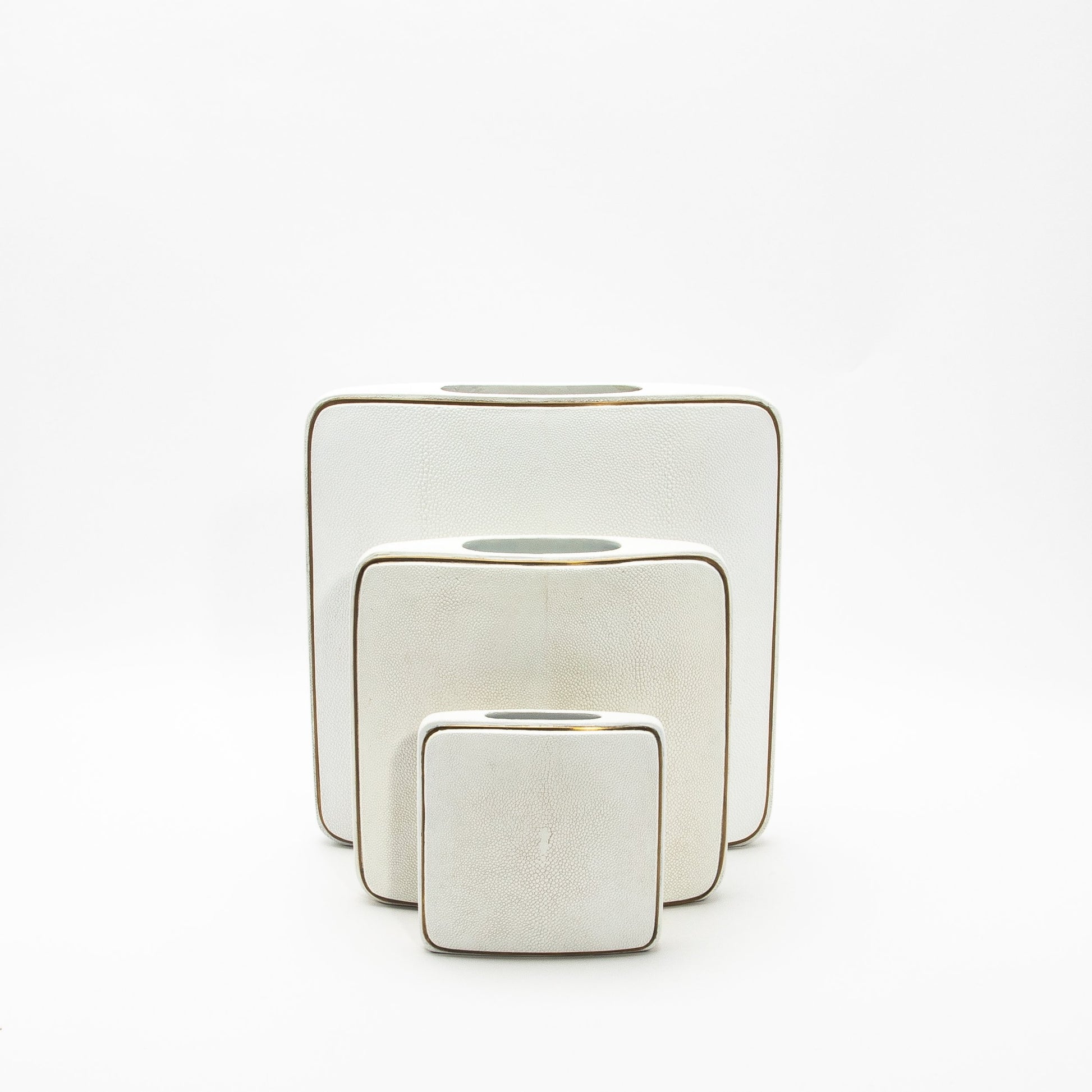 Vase in White Shagreen with Brass by R&Y Augousti