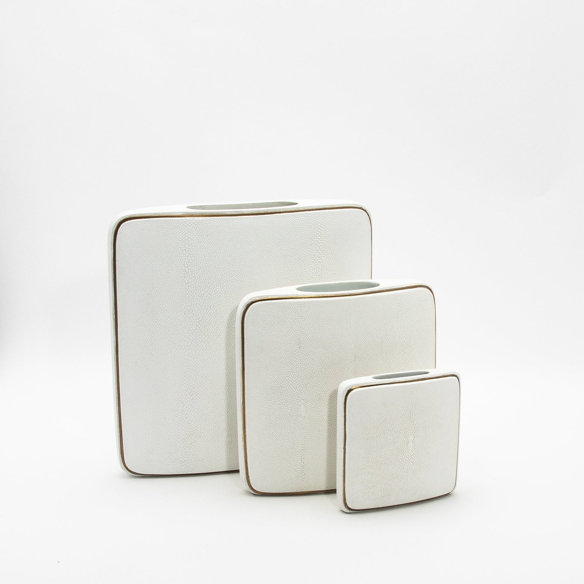 Vase in White Shagreen with Brass by R&Y Augousti