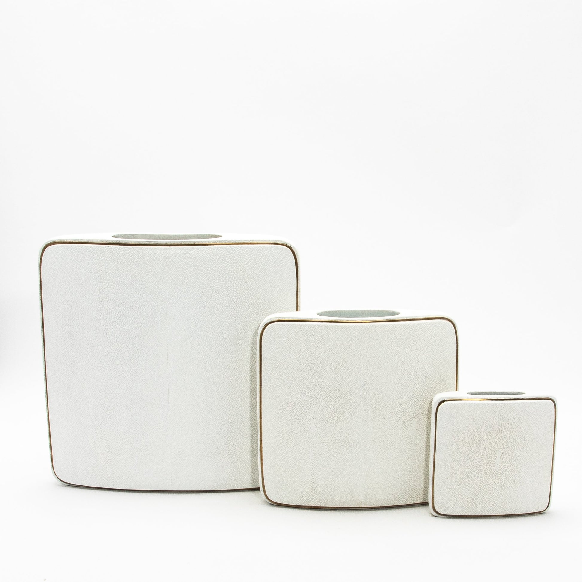 Vase in White Shagreen with Brass by R&Y Augousti