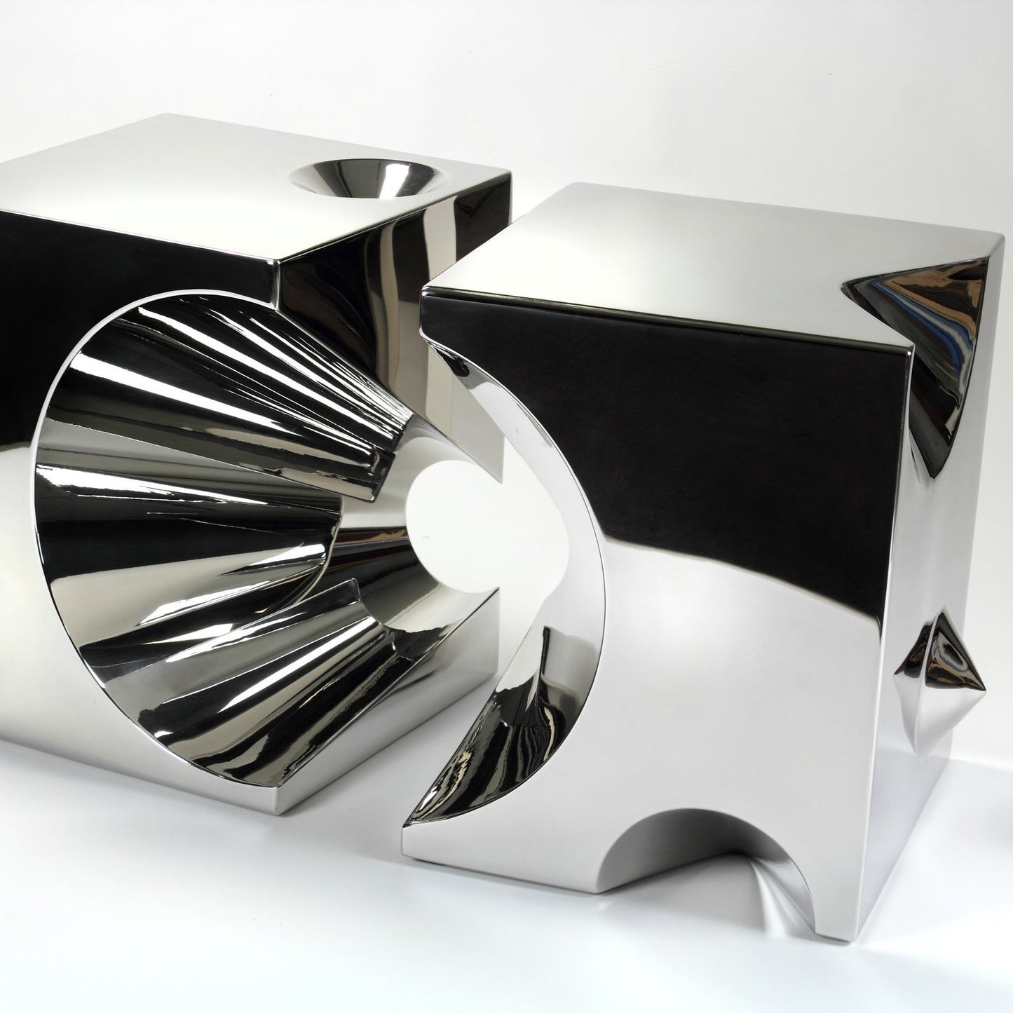 Pair of Side Tables in Polished Stainless Steel by Barberini & Gunnell