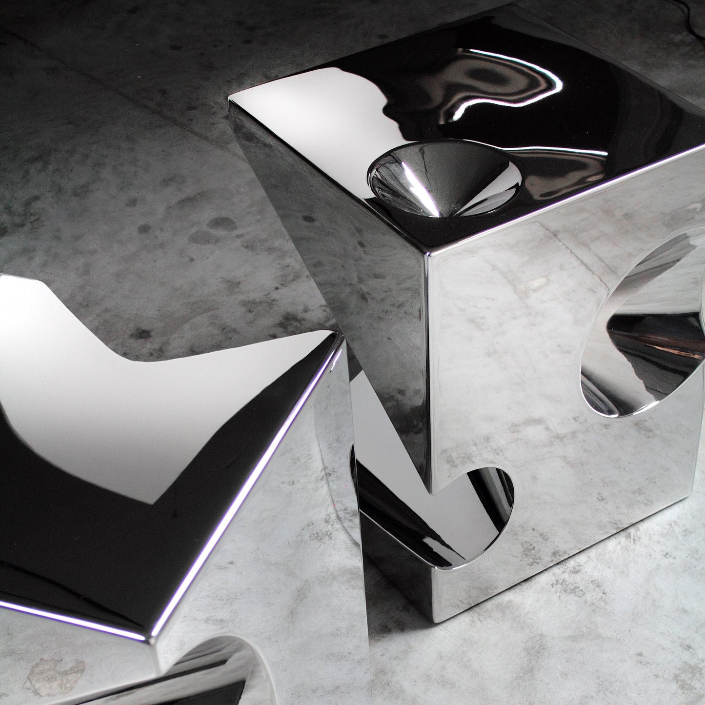 Pair of Side Tables in Polished Stainless Steel by Barberini & Gunnell