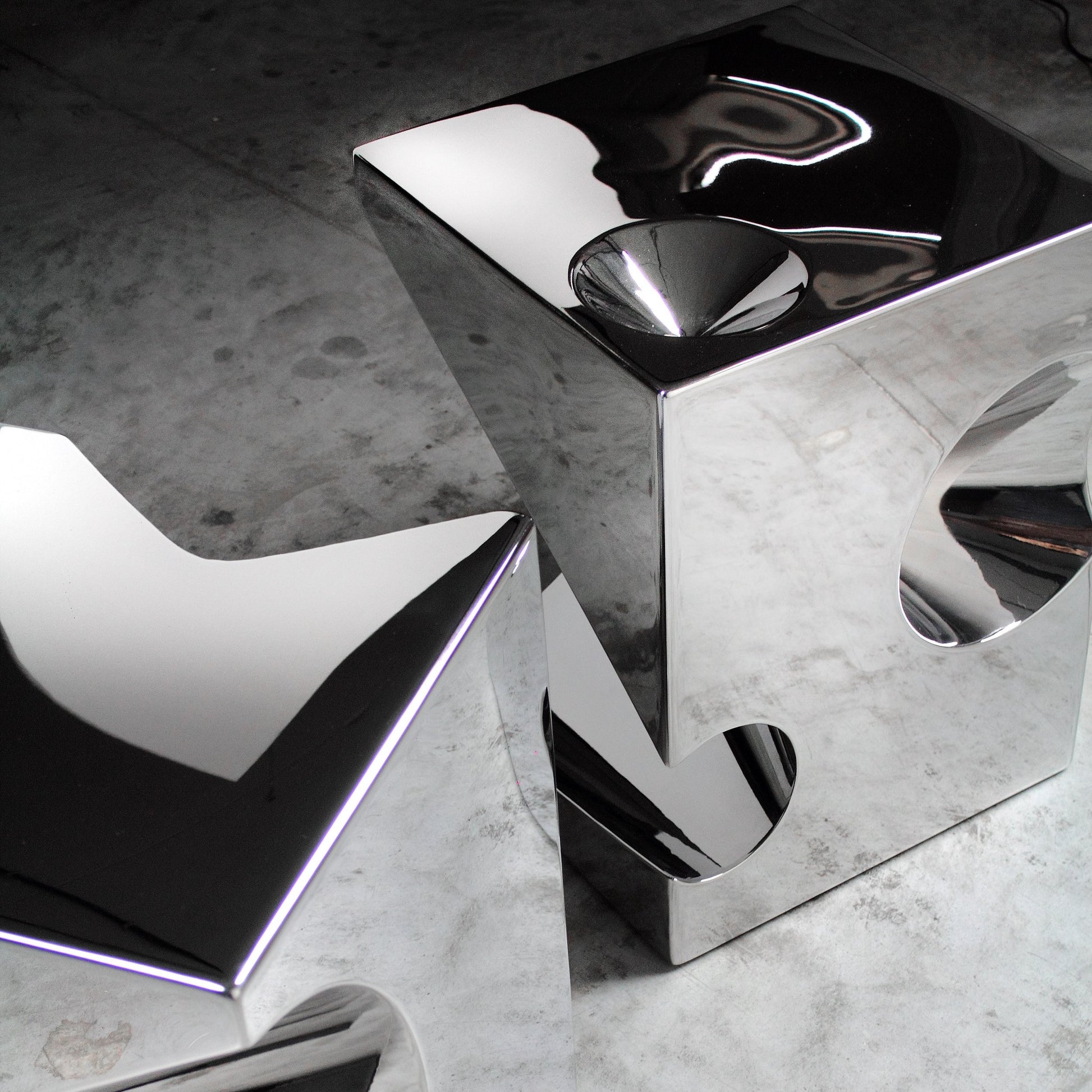 Pair of Side Tables in Polished Stainless Steel by Barberini & Gunnell