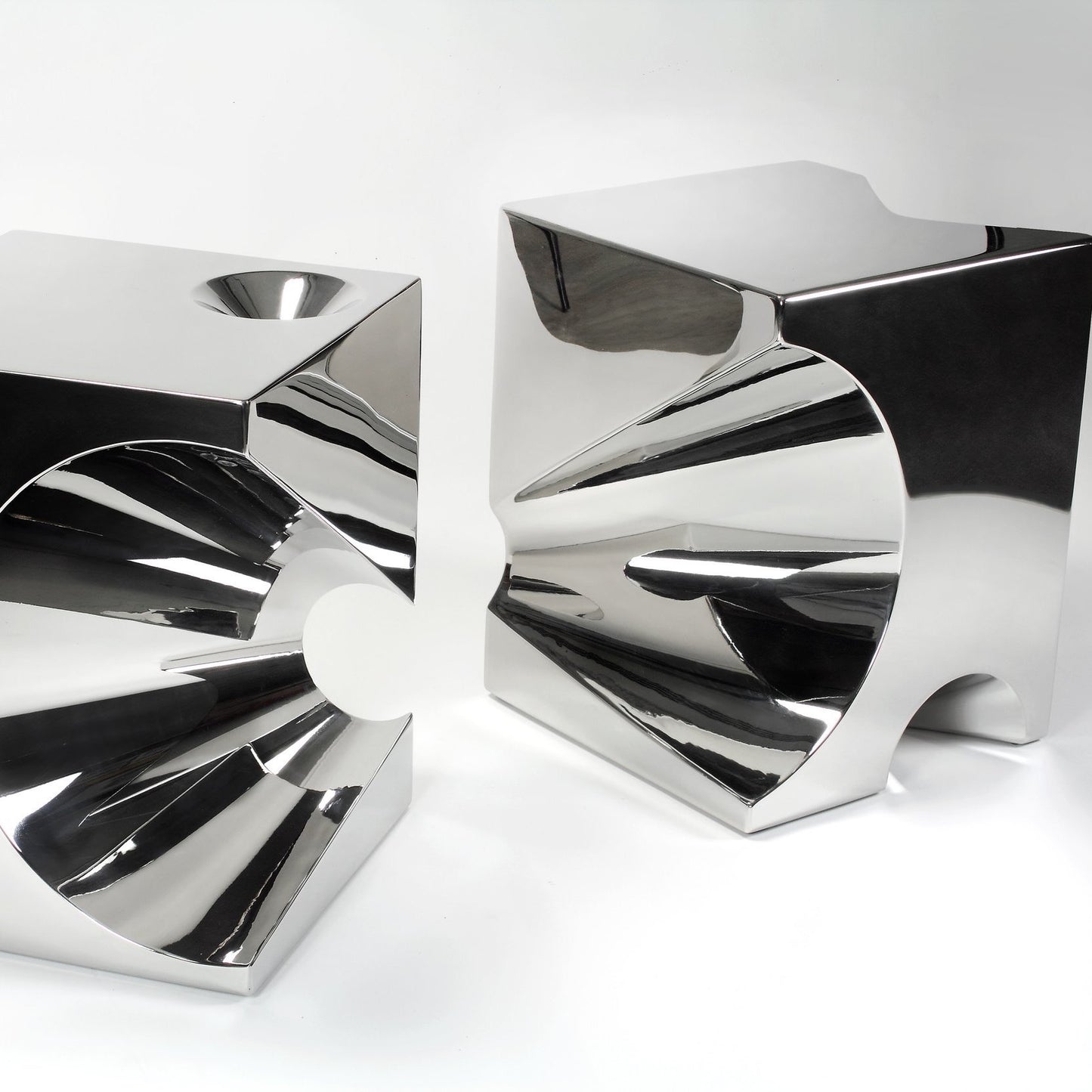 Pair of Side Tables in Polished Stainless Steel by Barberini & Gunnell