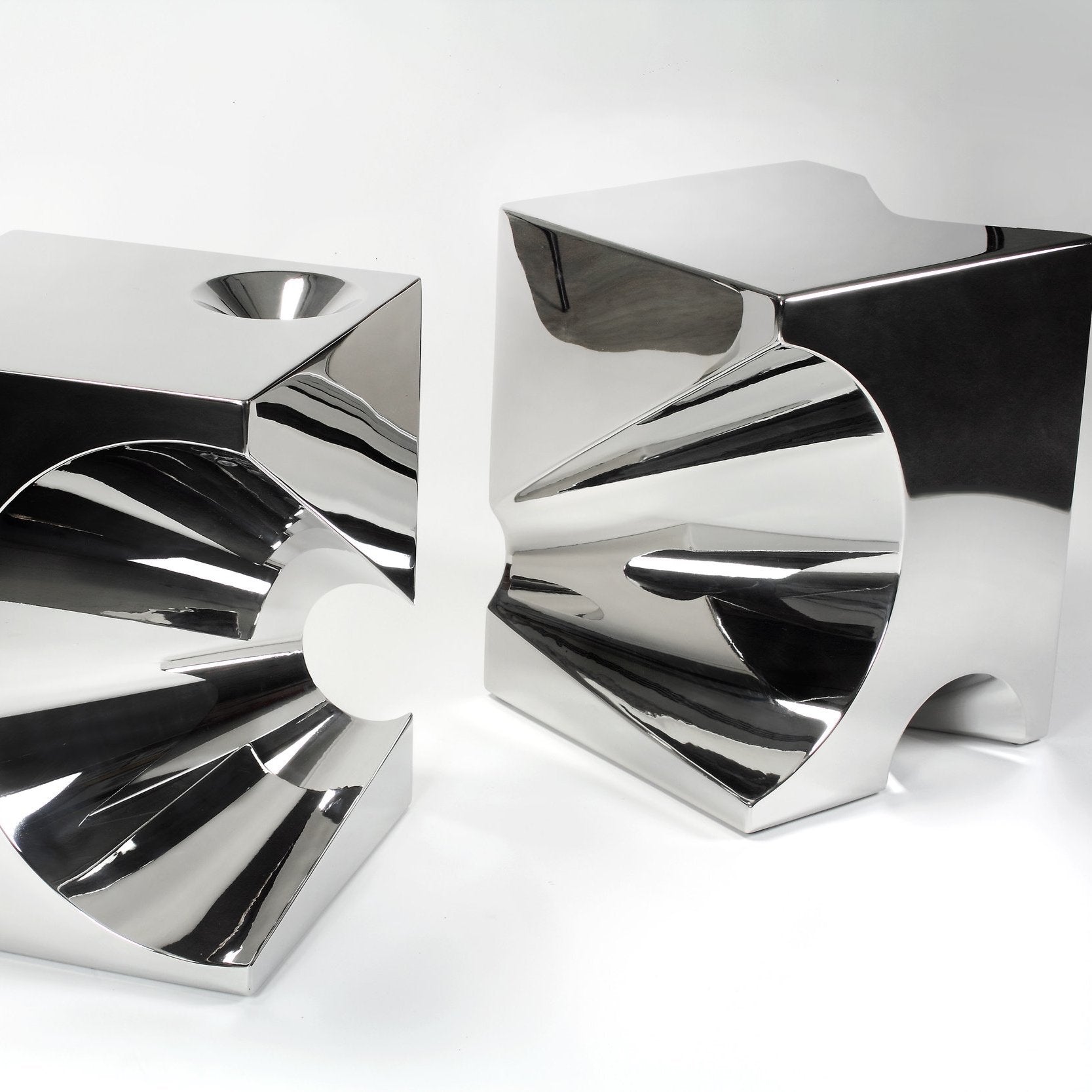 Pair of Side Tables in Polished Stainless Steel by Barberini & Gunnell