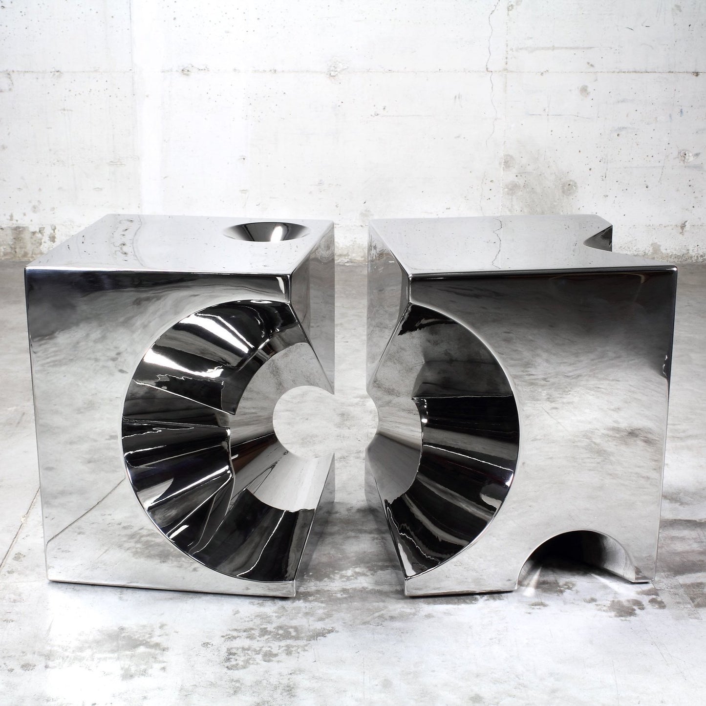 Pair of Side Tables in Polished Stainless Steel by Barberini & Gunnell