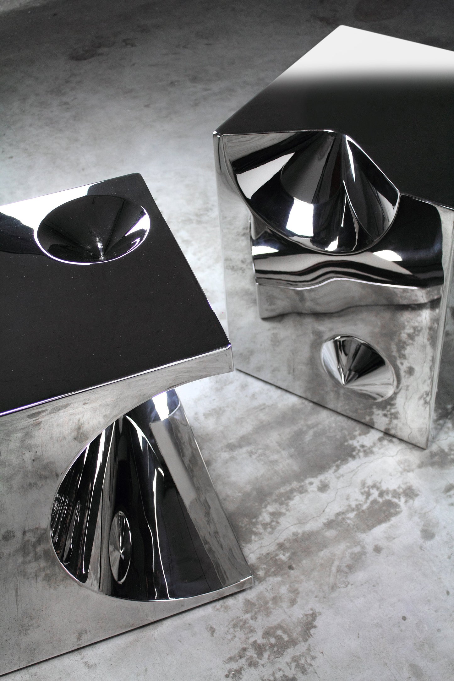 Pair of Side Tables in Polished Stainless Steel by Barberini & Gunnell