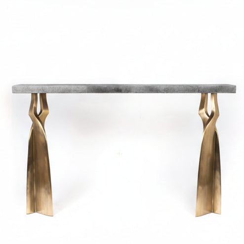 Chital Console in Shagreen and Bronze Patina Brass by Kifu Paris