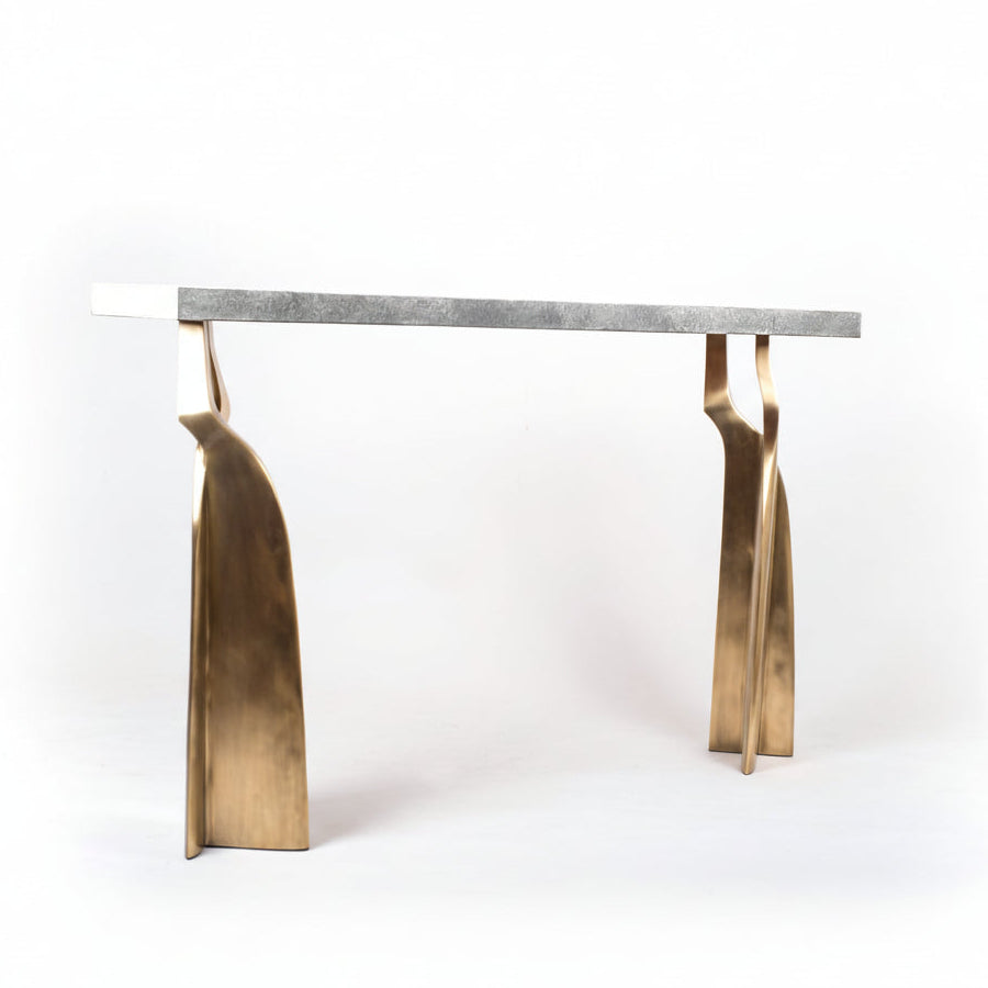 Chital Console in Shagreen and Bronze Patina Brass by Kifu Paris