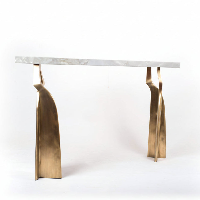 Chital Console in Shagreen and Bronze Patina Brass by Kifu Paris