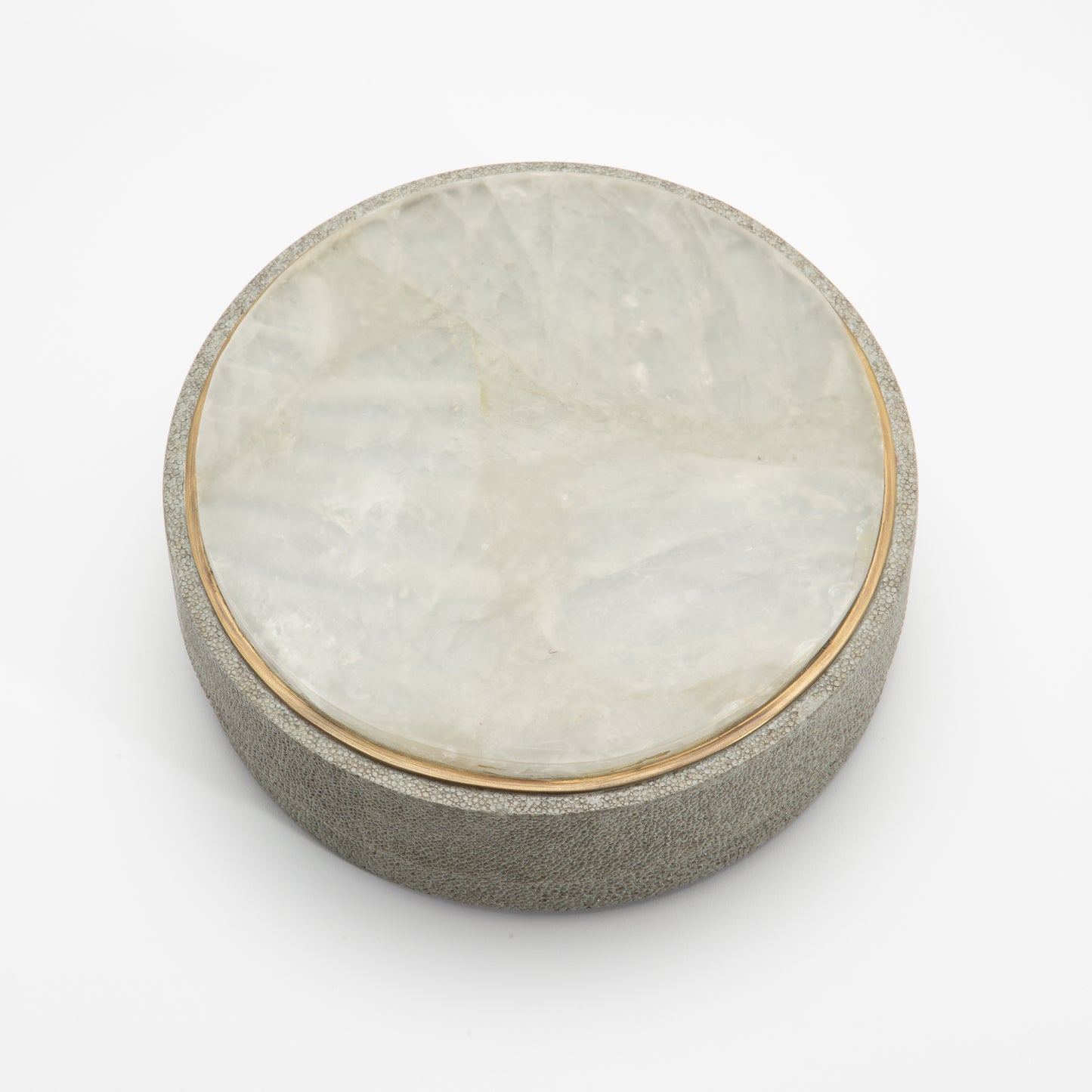 Set of 3 Boxes in Grey Shagreen and Smoky Quartz with Brass Frame by R&Y Augousti