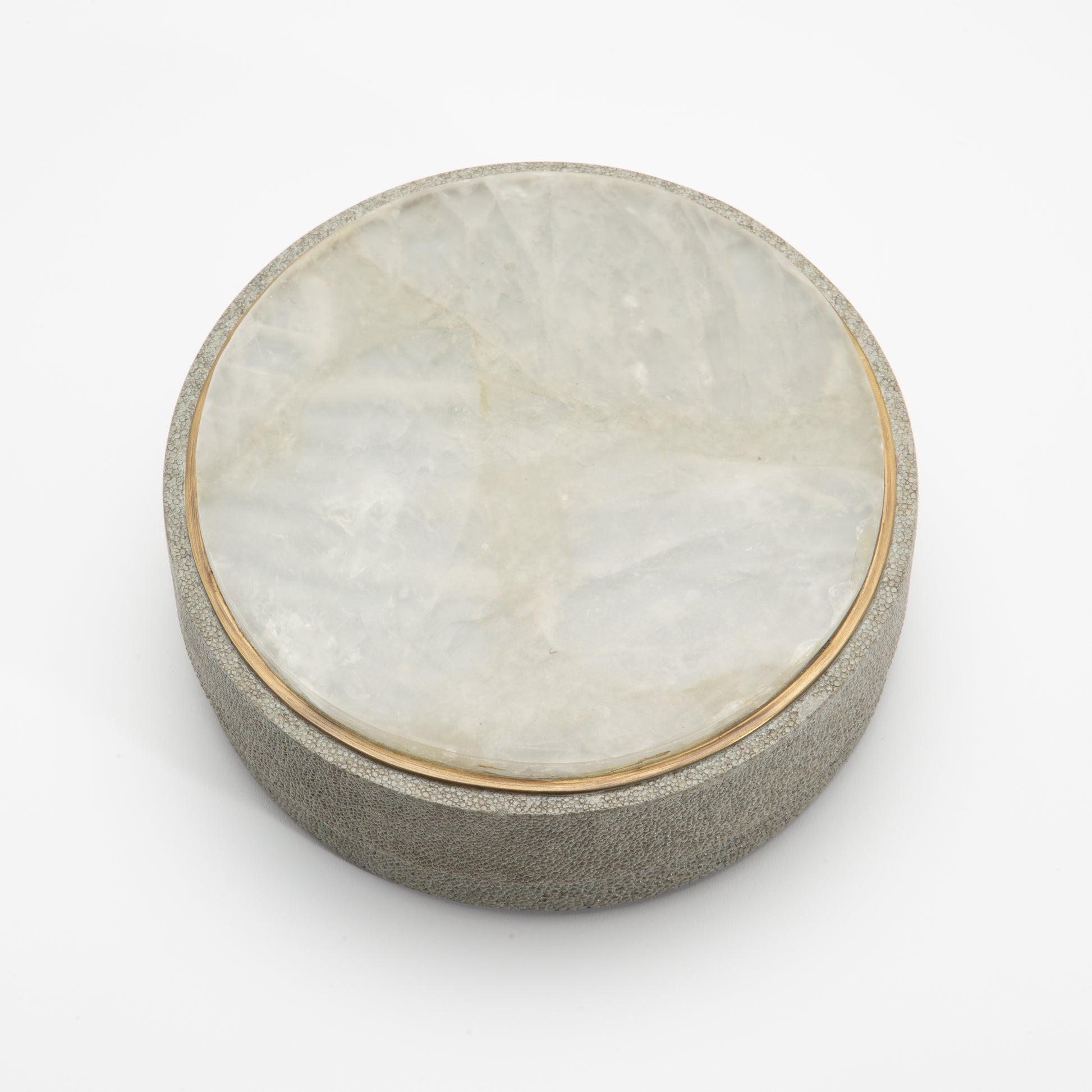 Set of 3 Boxes in Grey Shagreen and Smoky Quartz with Brass Frame by R&Y Augousti