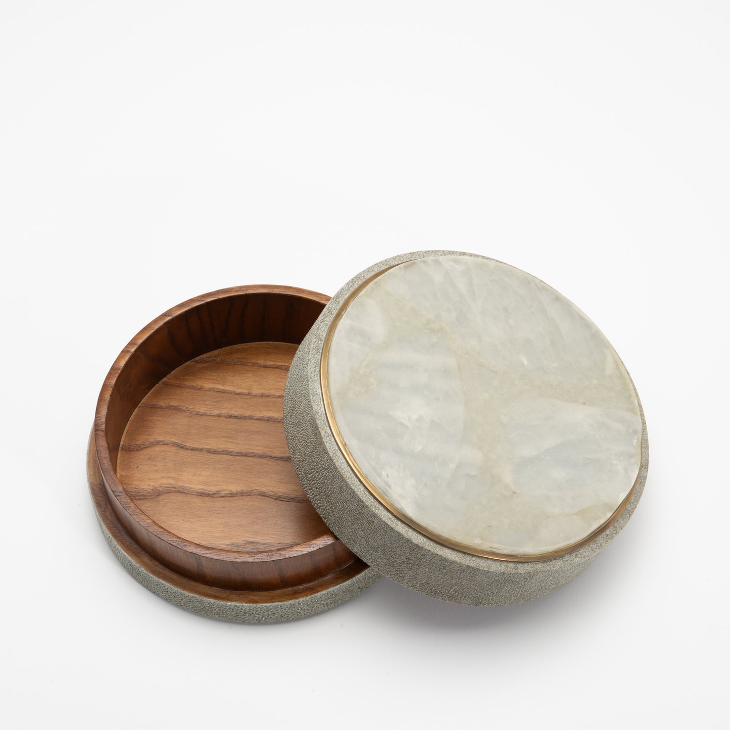 Set of 3 Boxes in Grey Shagreen and Smoky Quartz with Brass Frame by R&Y Augousti