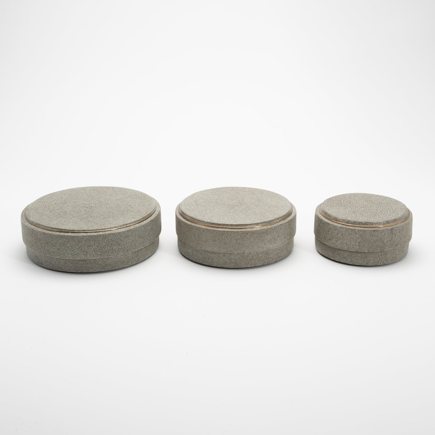 Set of 3 Boxes in Grey Shagreen with Brass Frame by R&Y Augousti