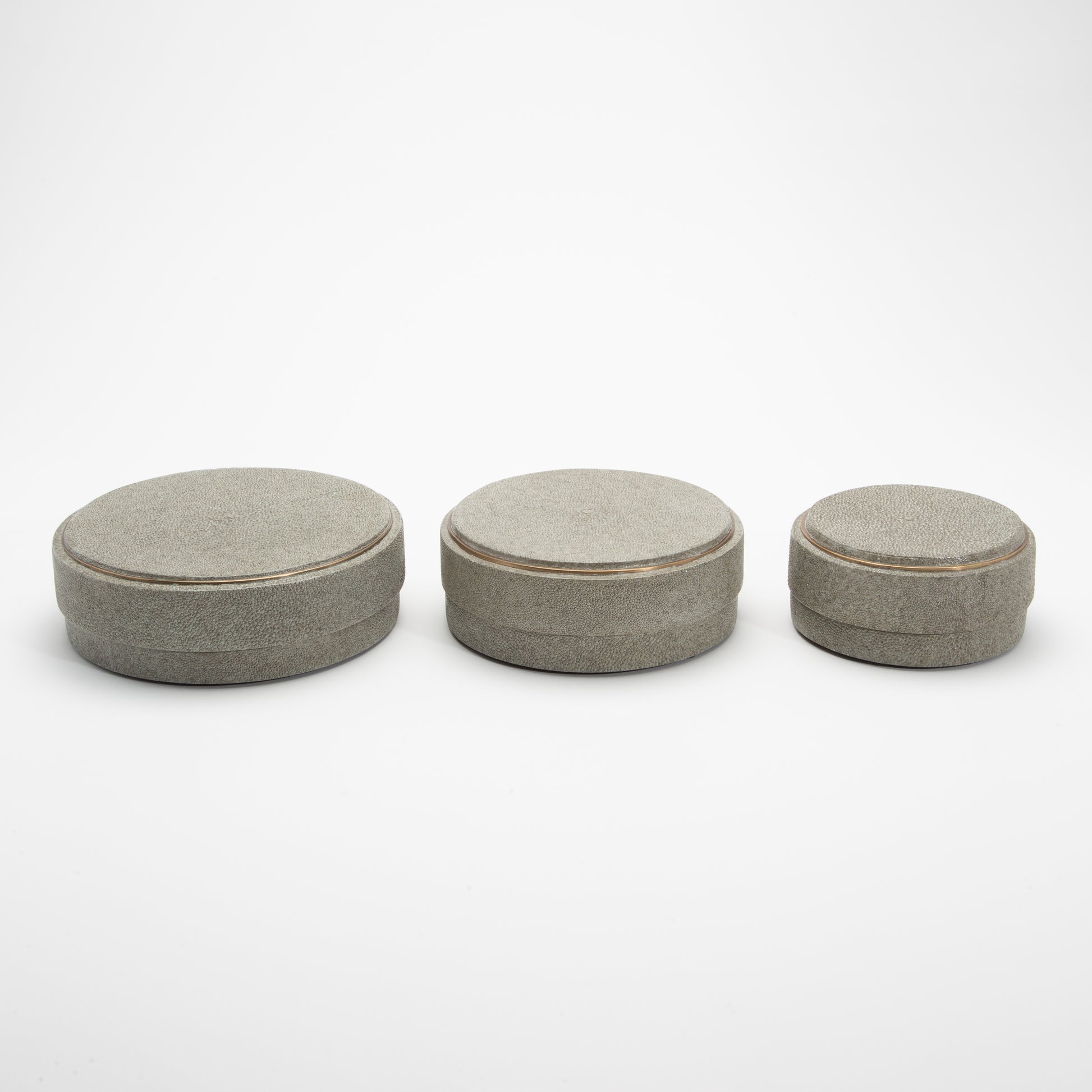 Set of 3 Boxes in Grey Shagreen with Brass Frame by R&Y Augousti