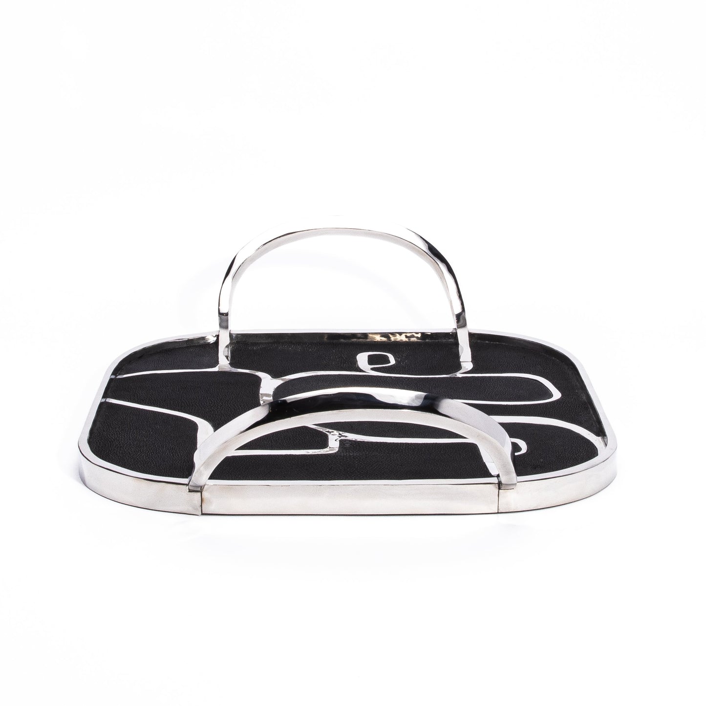 Cocteau Tray in Black Shagreen with Polished Stainless Steel by R&Y Augousti