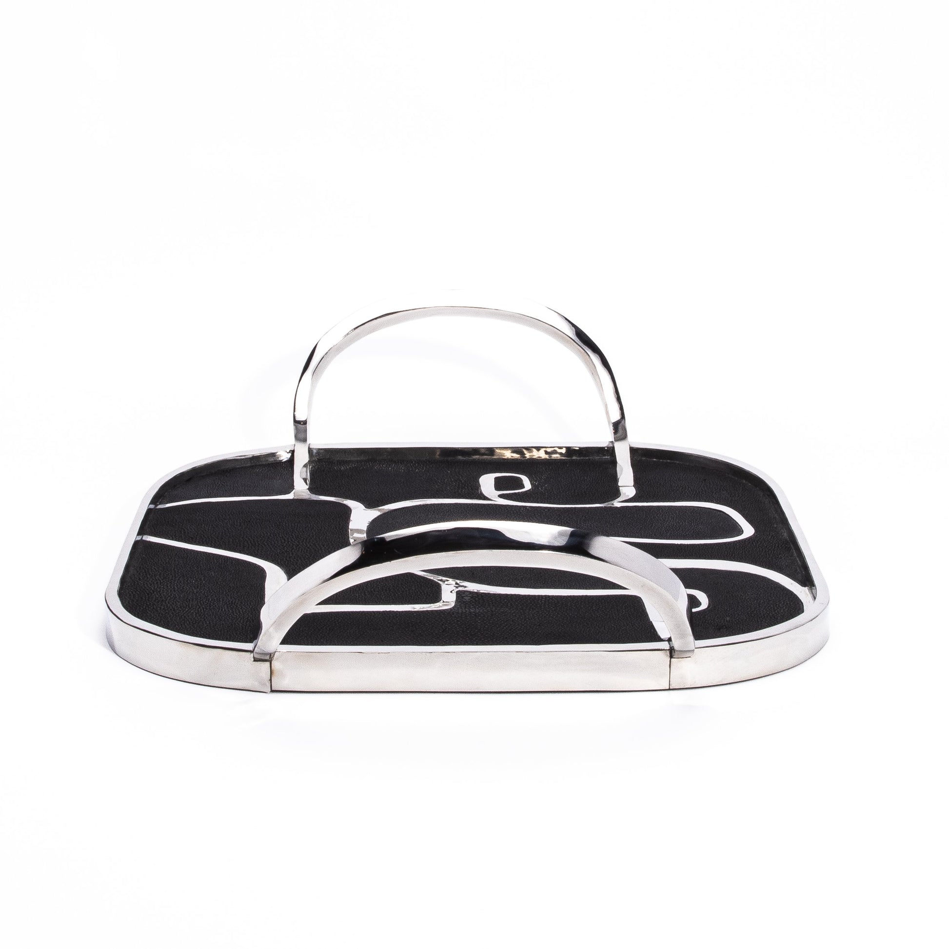 Cocteau Tray in Black Shagreen with Polished Stainless Steel by R&Y Augousti