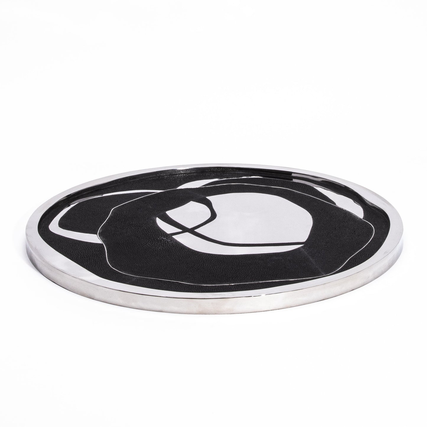 Round Shagreen Tray with Polished Stainless Steel by R&Y Augousti
