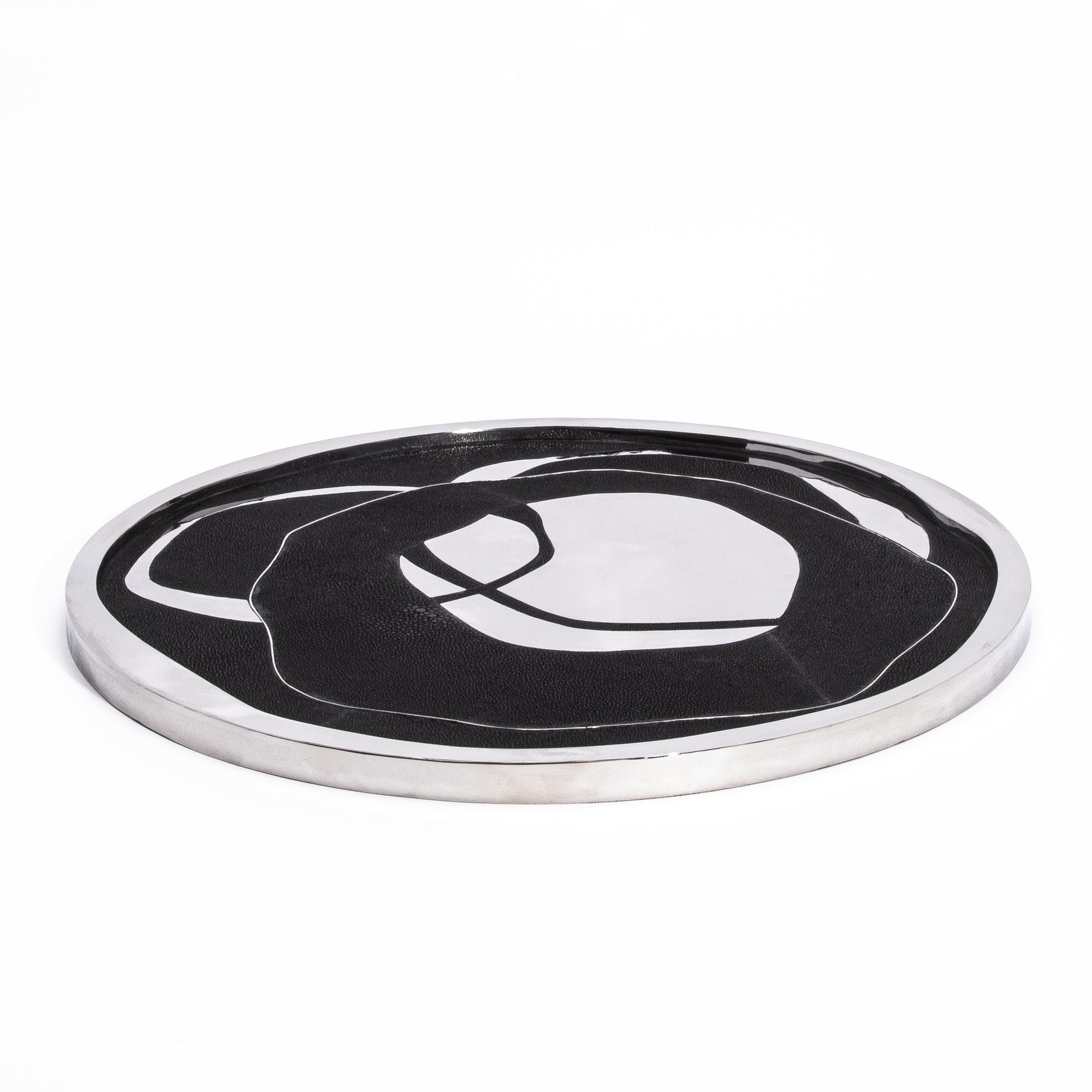 Round Shagreen Tray with Polished Stainless Steel by R&Y Augousti