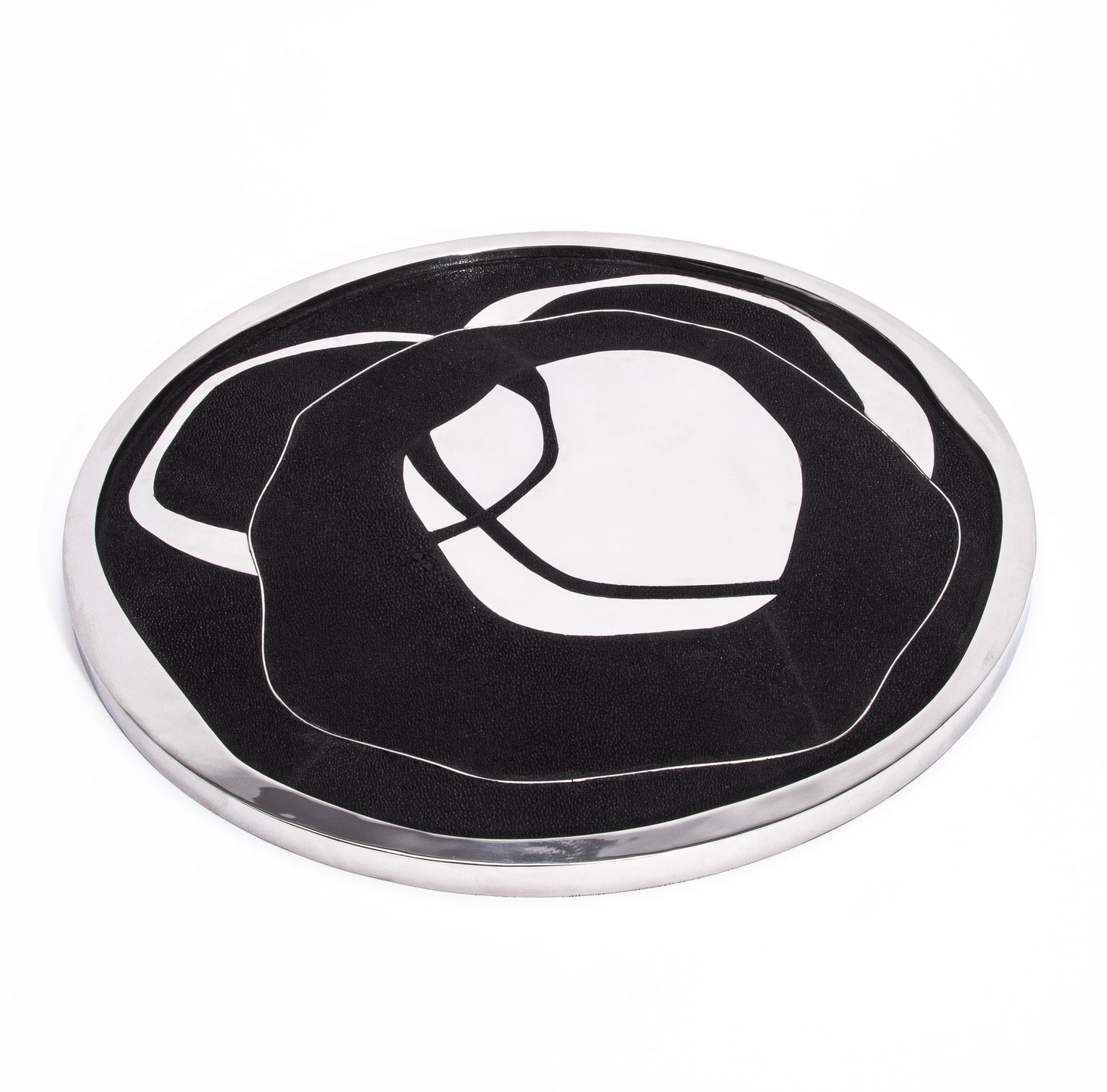 Round Shagreen Tray with Polished Stainless Steel by R&Y Augousti