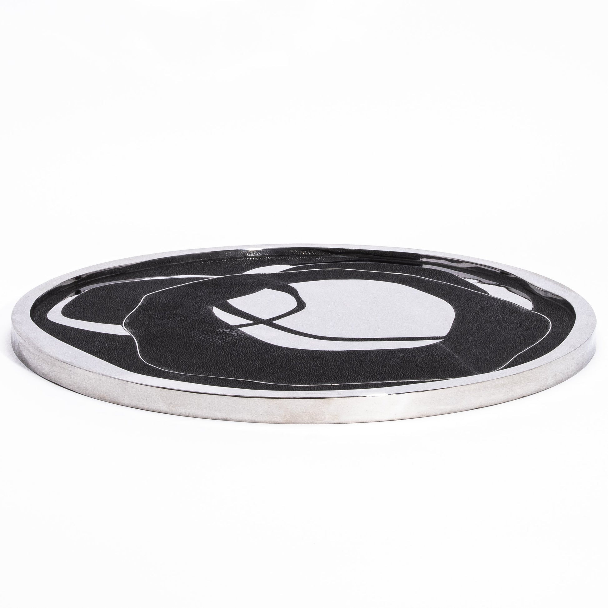 Round Shagreen Tray with Polished Stainless Steel by R&Y Augousti