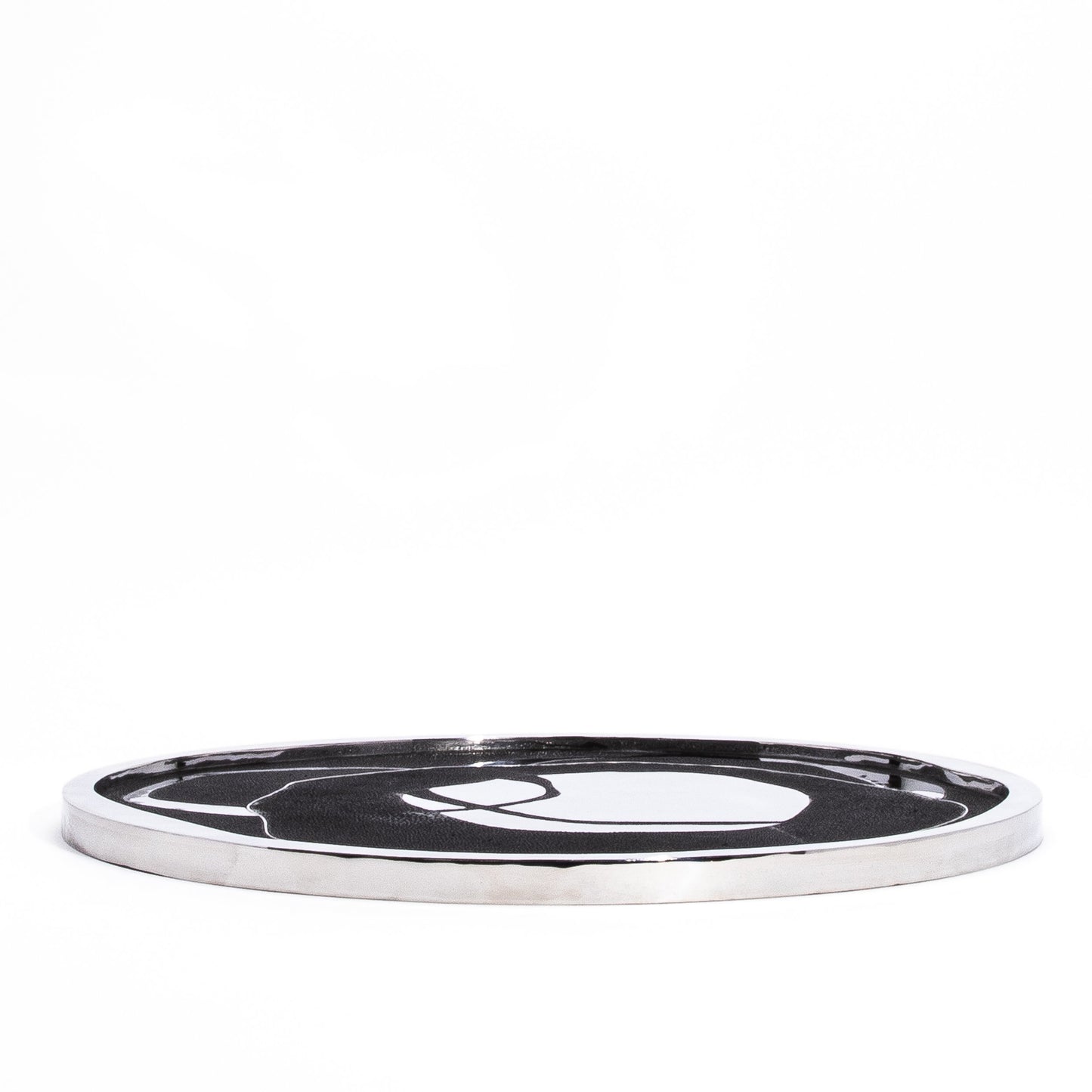 Round Shagreen Tray with Polished Stainless Steel by R&Y Augousti
