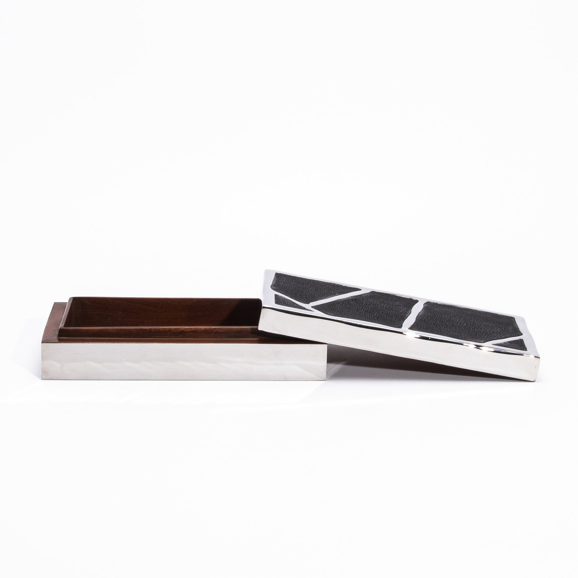Modern Box in Black Shagreen with Polished Stainless Steel by R&Y Augousti