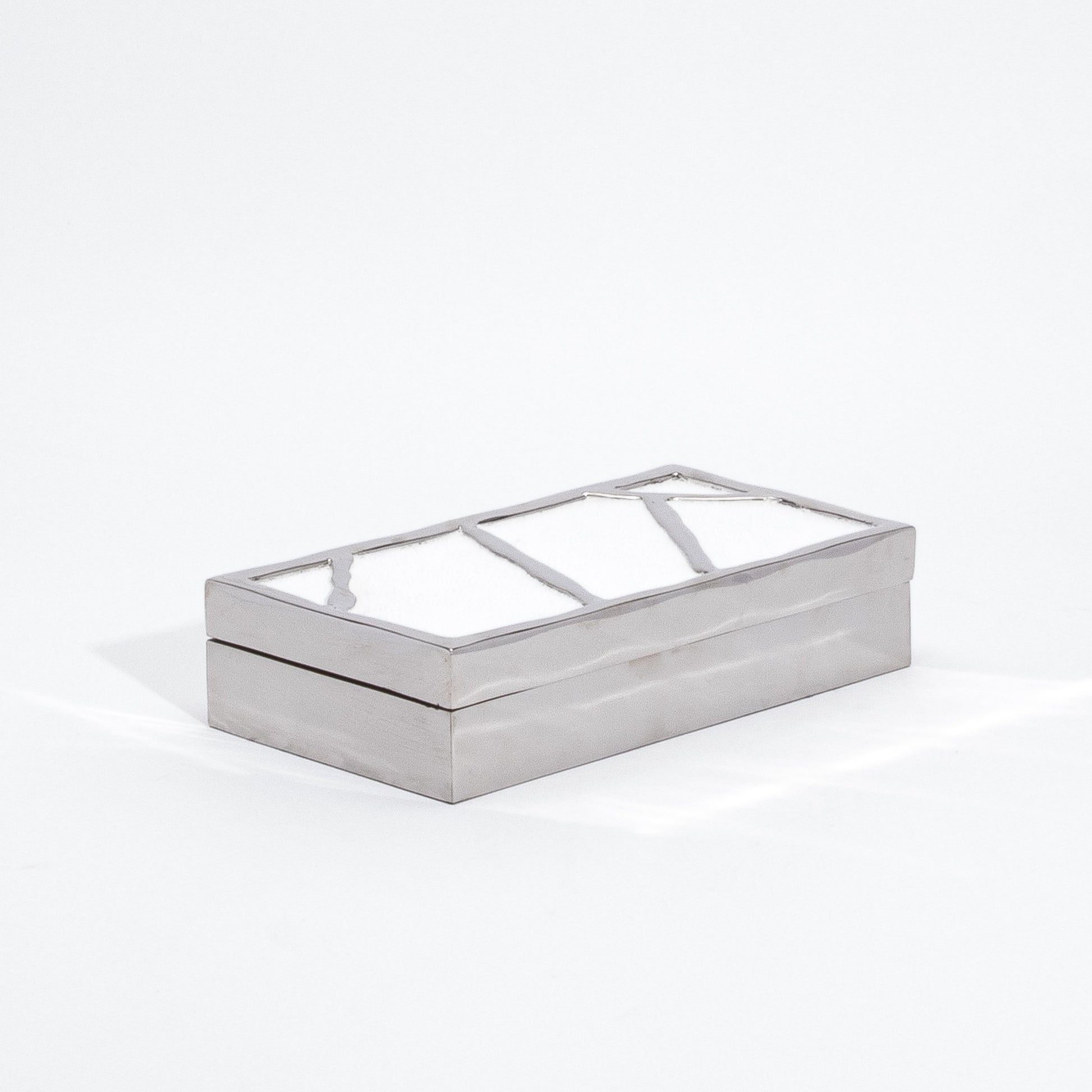 Modern Box in White Shagreen with Polished Stainless Steel by R&Y Augousti
