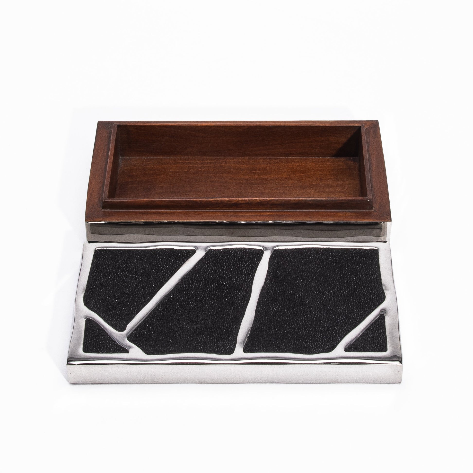 Modern Box in Black Shagreen with Polished Stainless Steel by R&Y Augousti