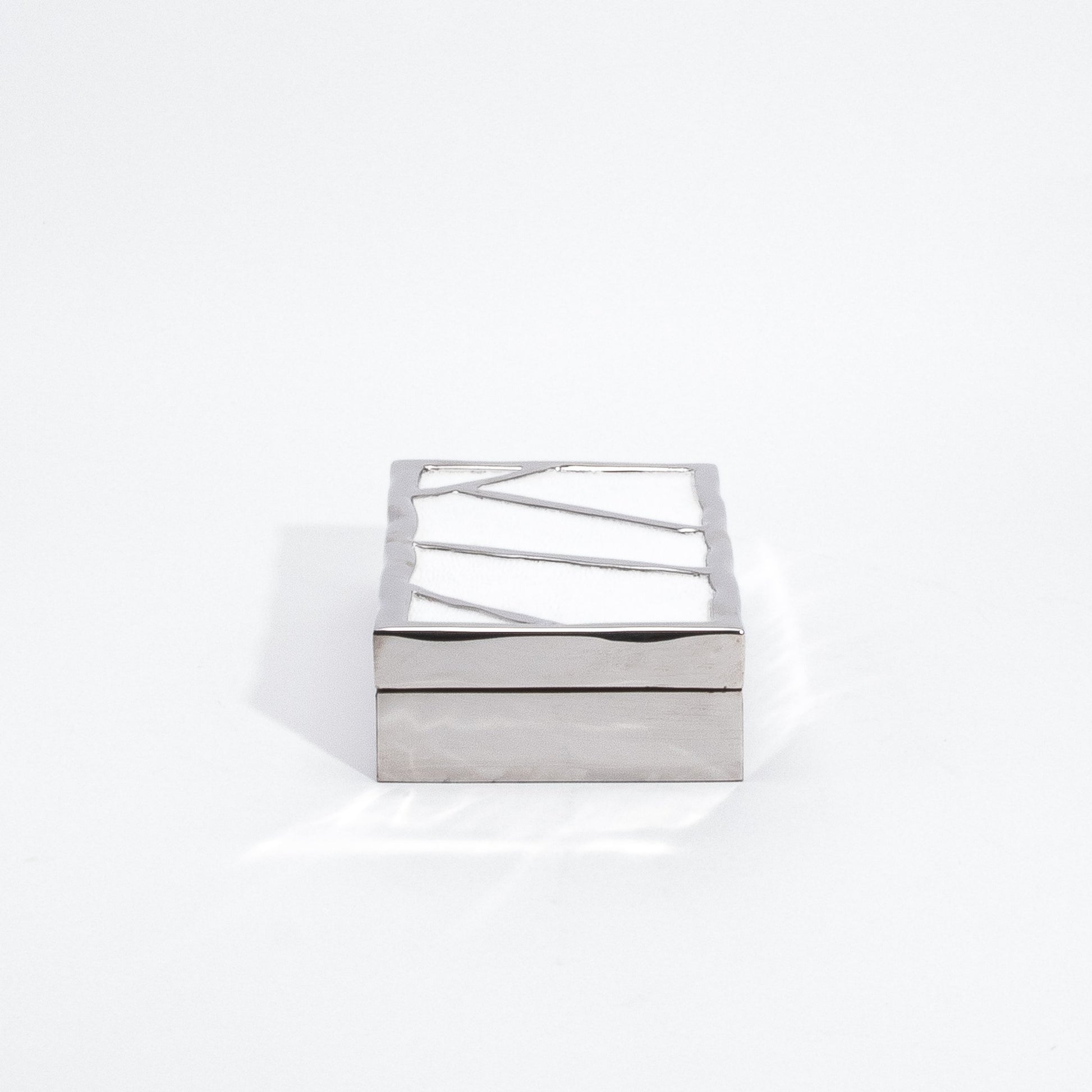 Modern Box in White Shagreen with Polished Stainless Steel by R&Y Augousti