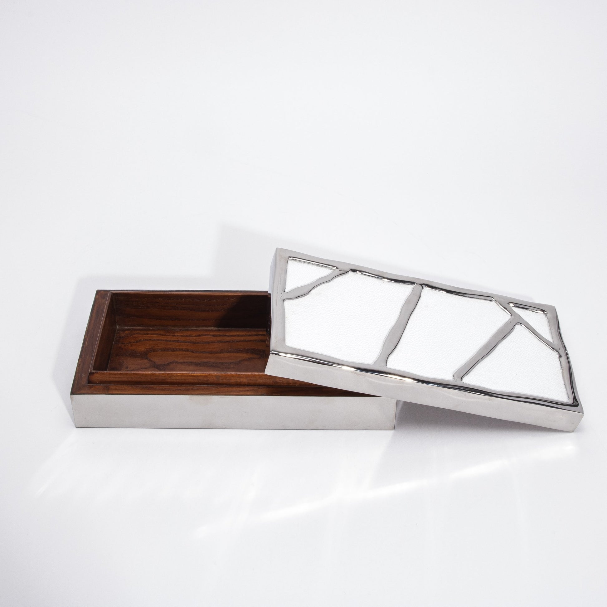 Modern Box in White Shagreen with Polished Stainless Steel by R&Y Augousti