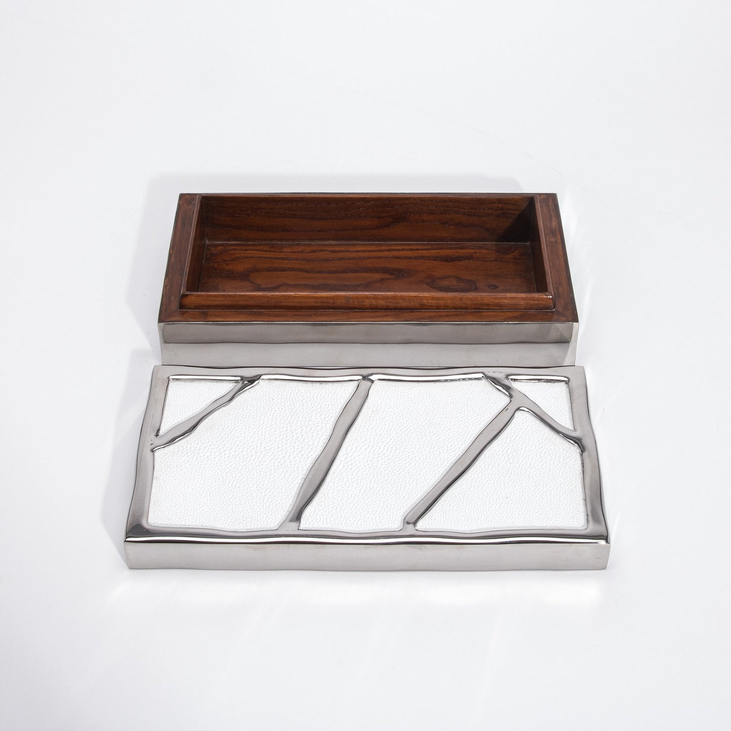 Modern Box in White Shagreen with Polished Stainless Steel by R&Y Augousti