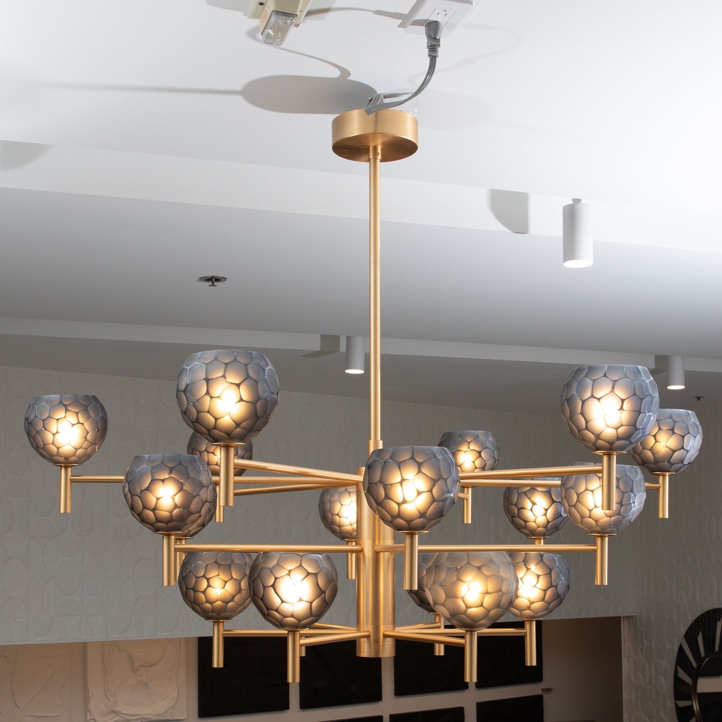 Hand-Blown Murano Spider Chandelier with Brushed Brass Fittings