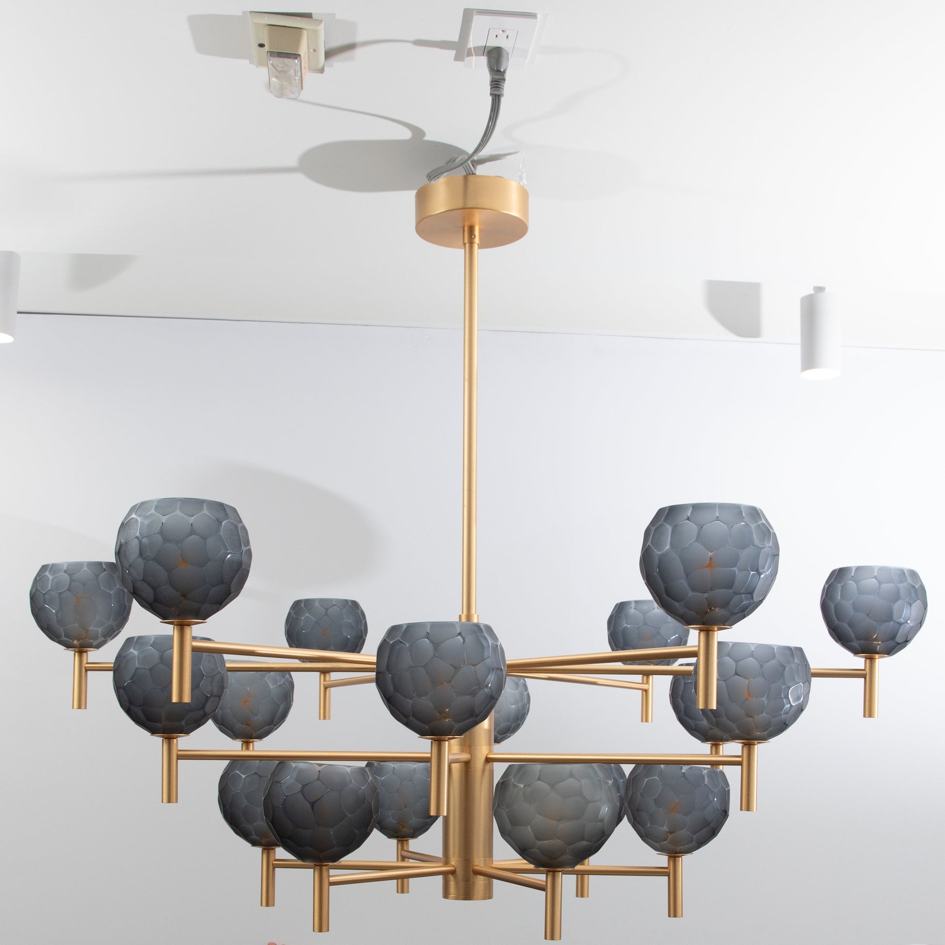 Hand-Blown Murano Spider Chandelier with Brushed Brass Fittings