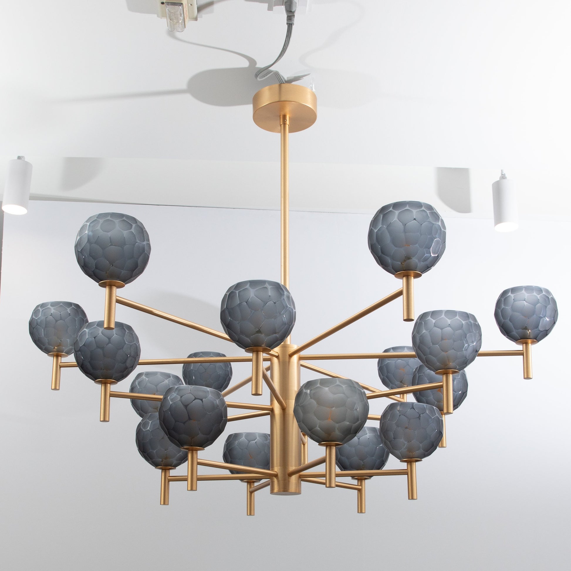 Hand-Blown Murano Spider Chandelier with Brushed Brass Fittings