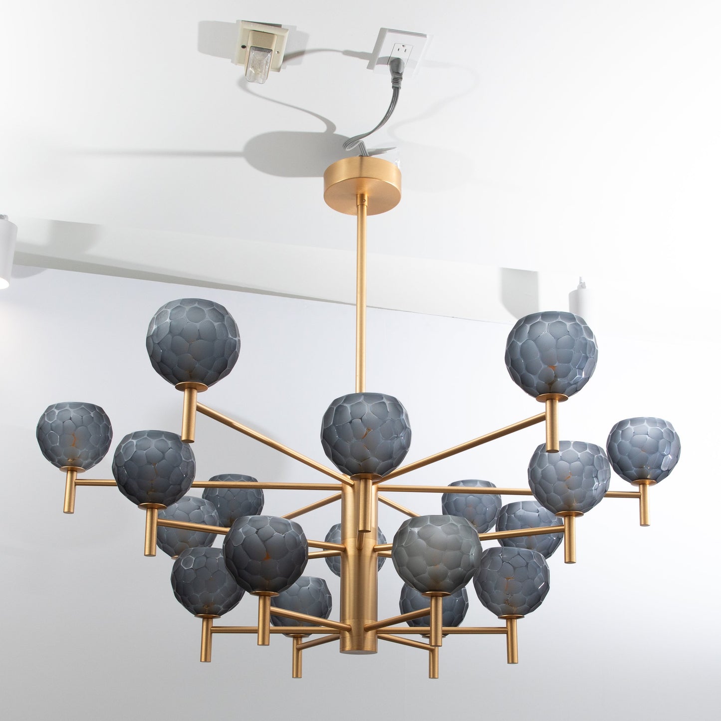 Hand-Blown Murano Spider Chandelier with Brushed Brass Fittings