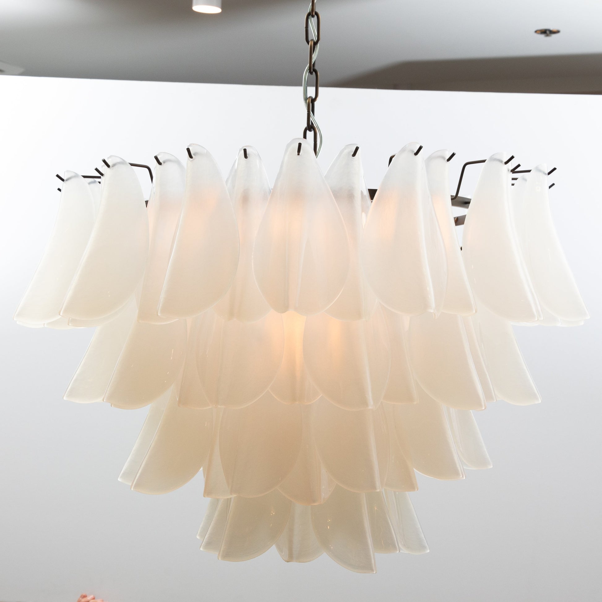 Hand-Blown Murano Feather Chandelier in Opaline Glass and Oil Rubbed Bronze