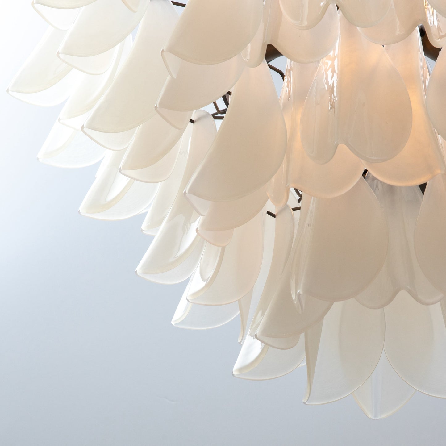 Hand-Blown Murano Feather Chandelier in Opaline Glass and Oil Rubbed Bronze