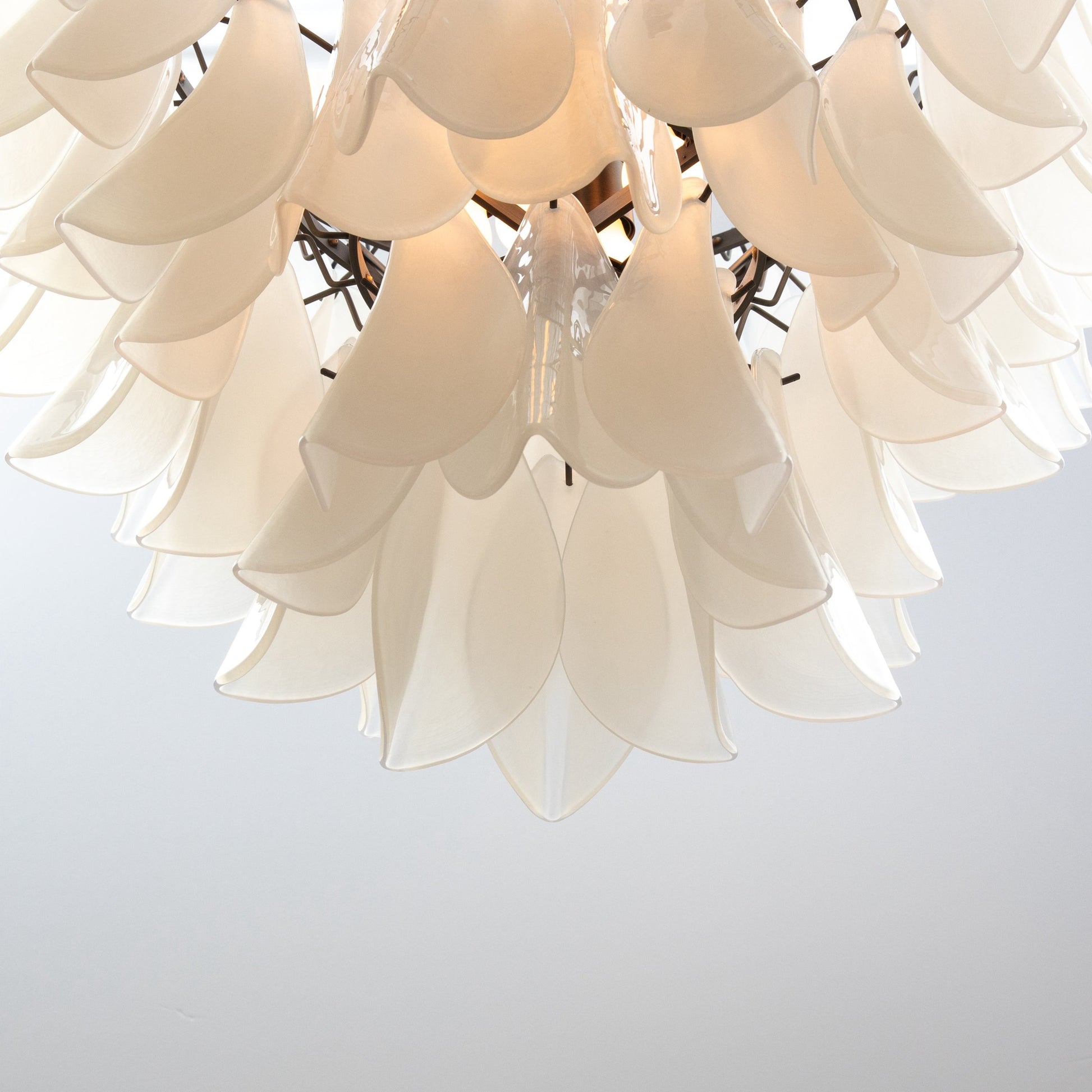 Hand-Blown Murano Feather Chandelier in Opaline Glass and Oil Rubbed Bronze