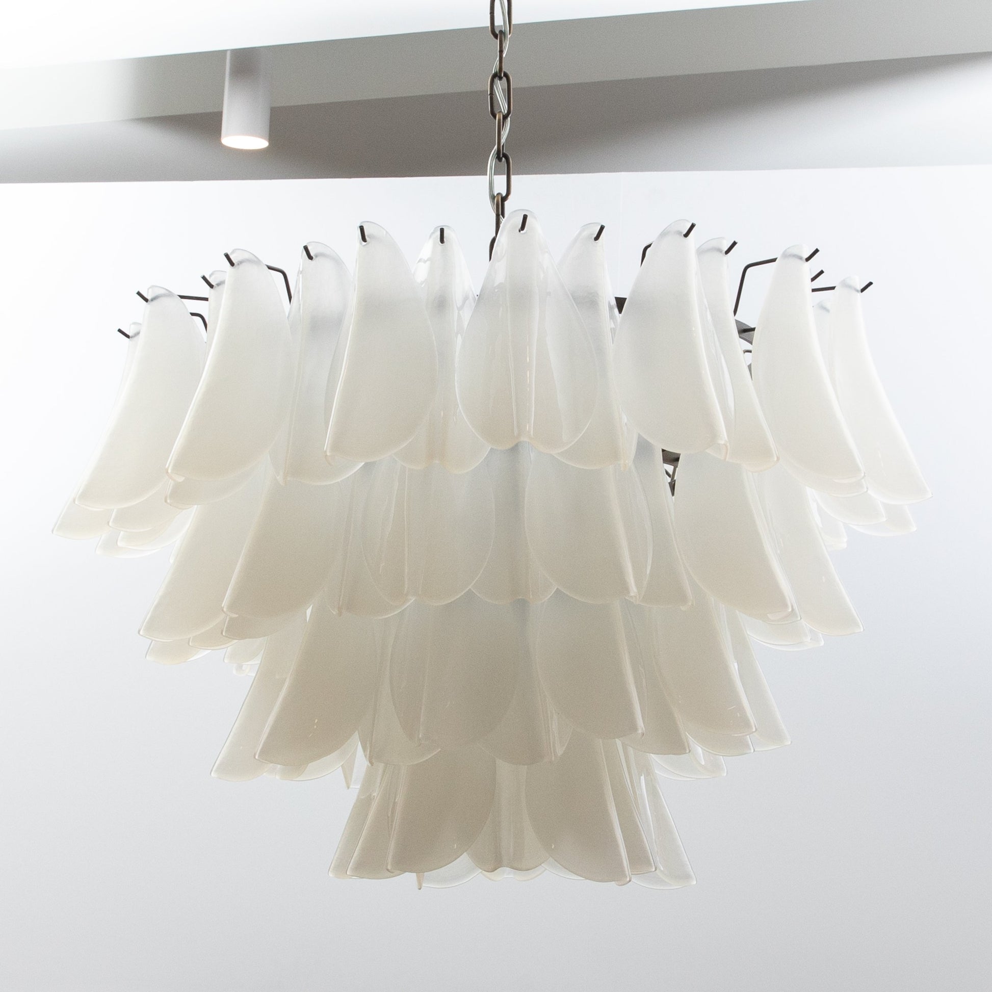 Hand-Blown Murano Feather Chandelier in Opaline Glass and Oil Rubbed Bronze
